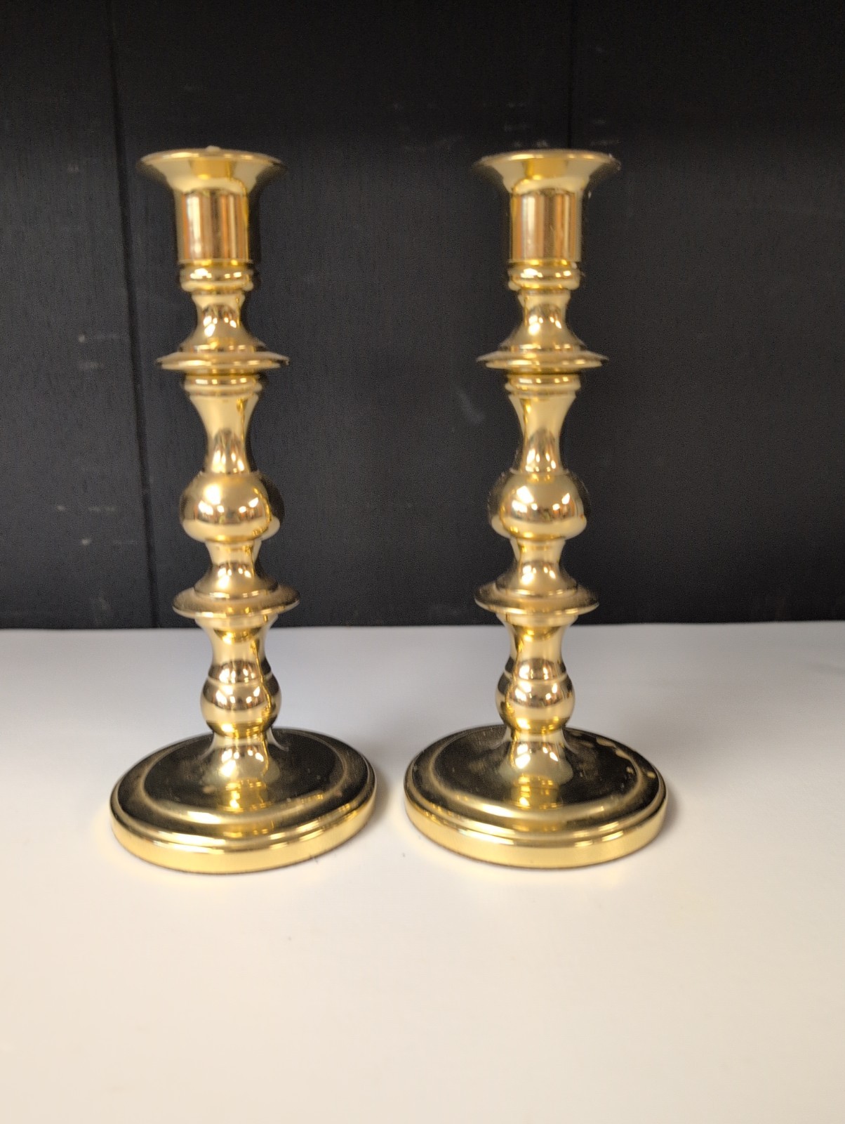 Vintage Pair of BALDWIN Solid Brass Polished Candlestick Holders 7.5 Vintage Pair of BALDWIN Solid Brass Polished Candlestick Holders 7.5