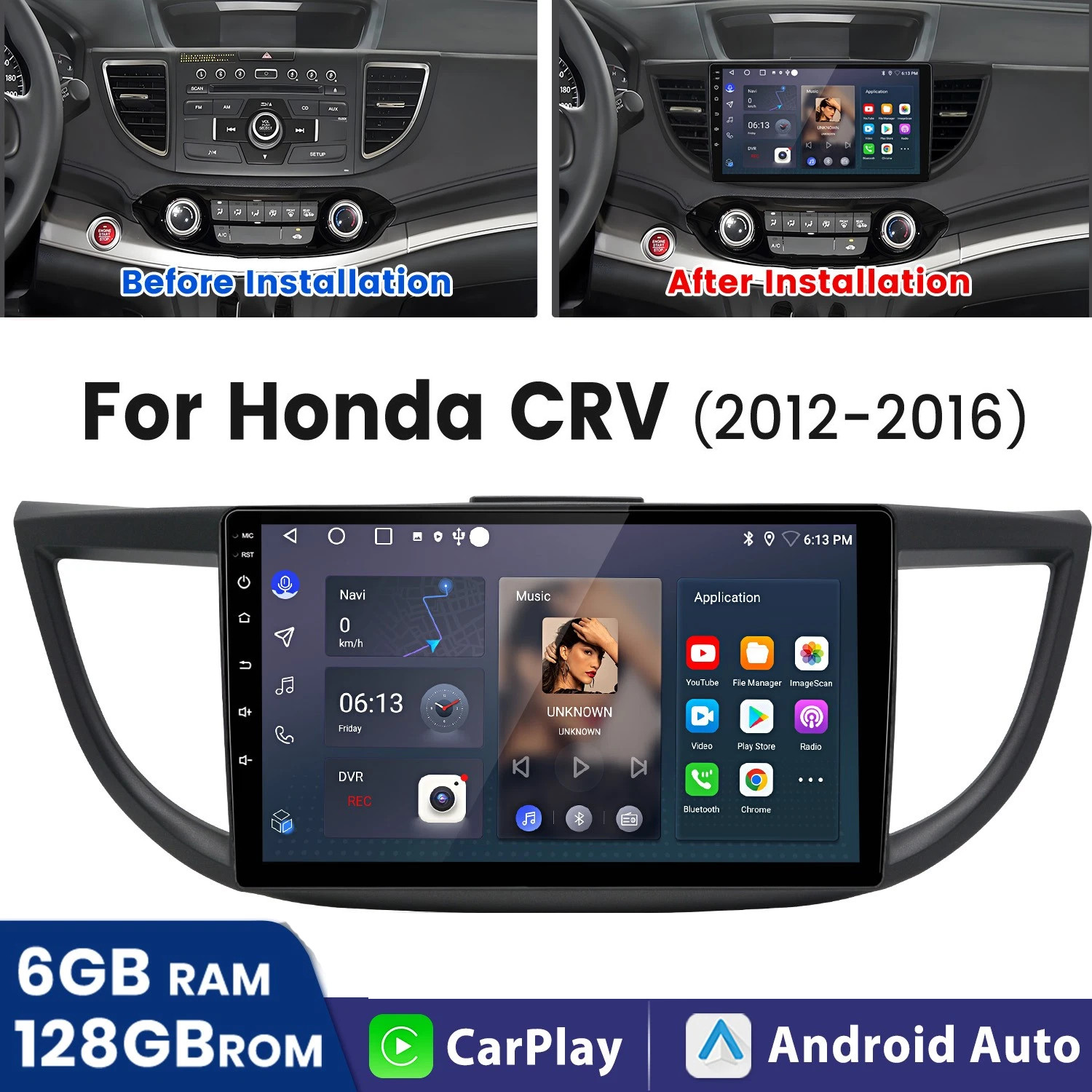 For Honda CRV 2012-2016 6+128G 8Core CarPlay Android15 Car Stereo Radio GPS Navi