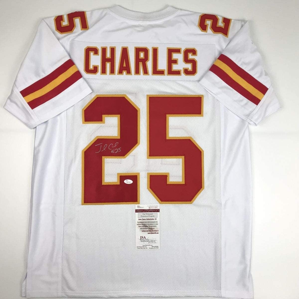 Autographed/Signed Jamaal Charles Kansas City White Football Jersey JSA COA