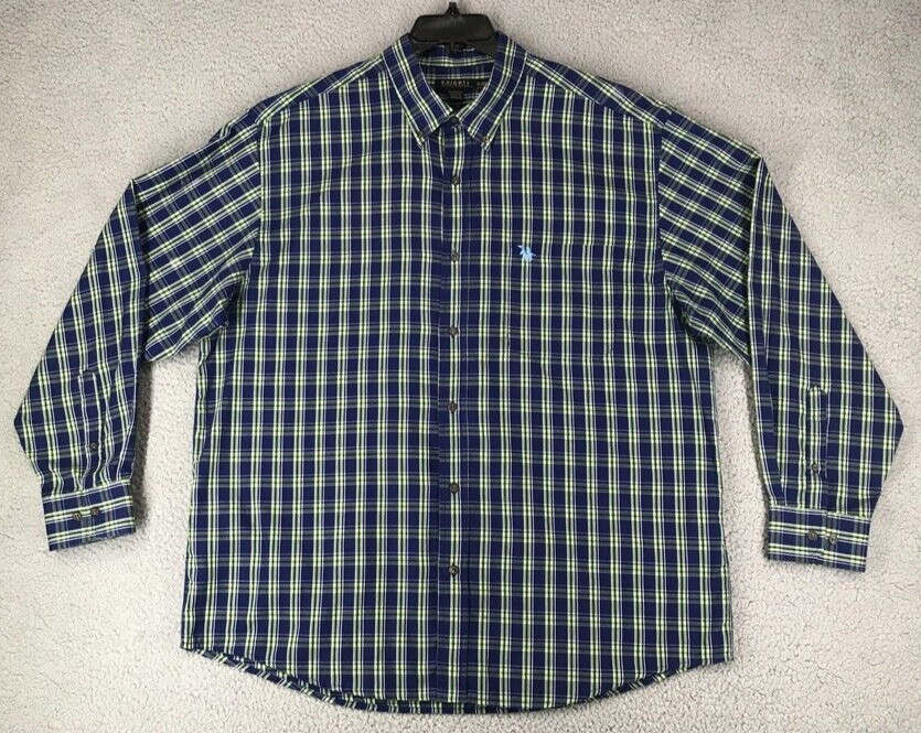 Knights Sportswear Shirt Men Size XL Long Sleeve Button Up Blue Plaid Flaw