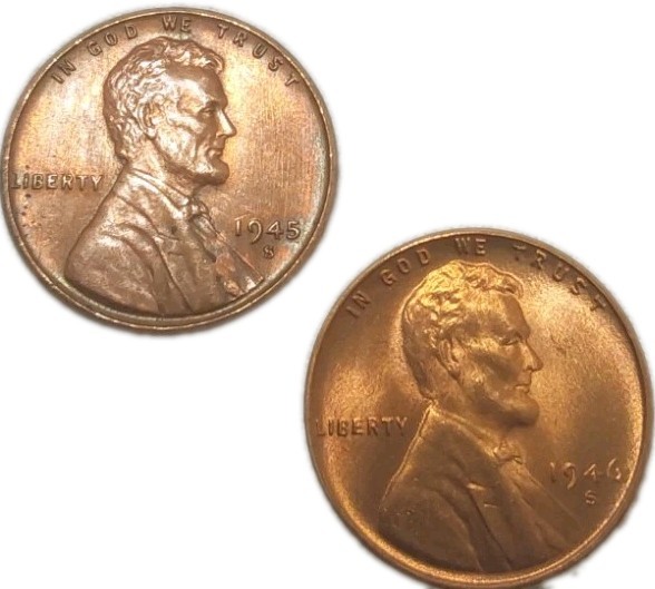 WW Two 1945 S & 1946 S Lincoln Copper Wheat 1C Penny Gem BU 2 Pc Set WW Two 1945 S & 1946 S Lincoln Copper Wheat 1C Penny Gem BU 2 Pc Set