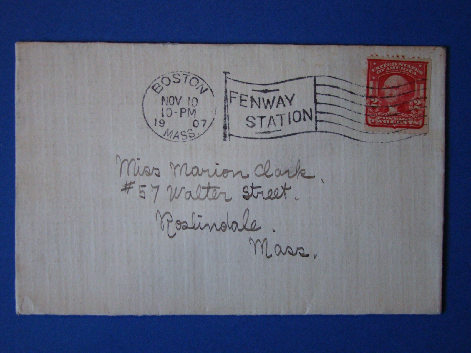 US 1907 COVER - BOSTON MASS. - FENWAY STATION - 2 CENT WASHINGTON US 1907 COVER - BOSTON MASS. - FENWAY STATION - 2 CENT WASHINGTON