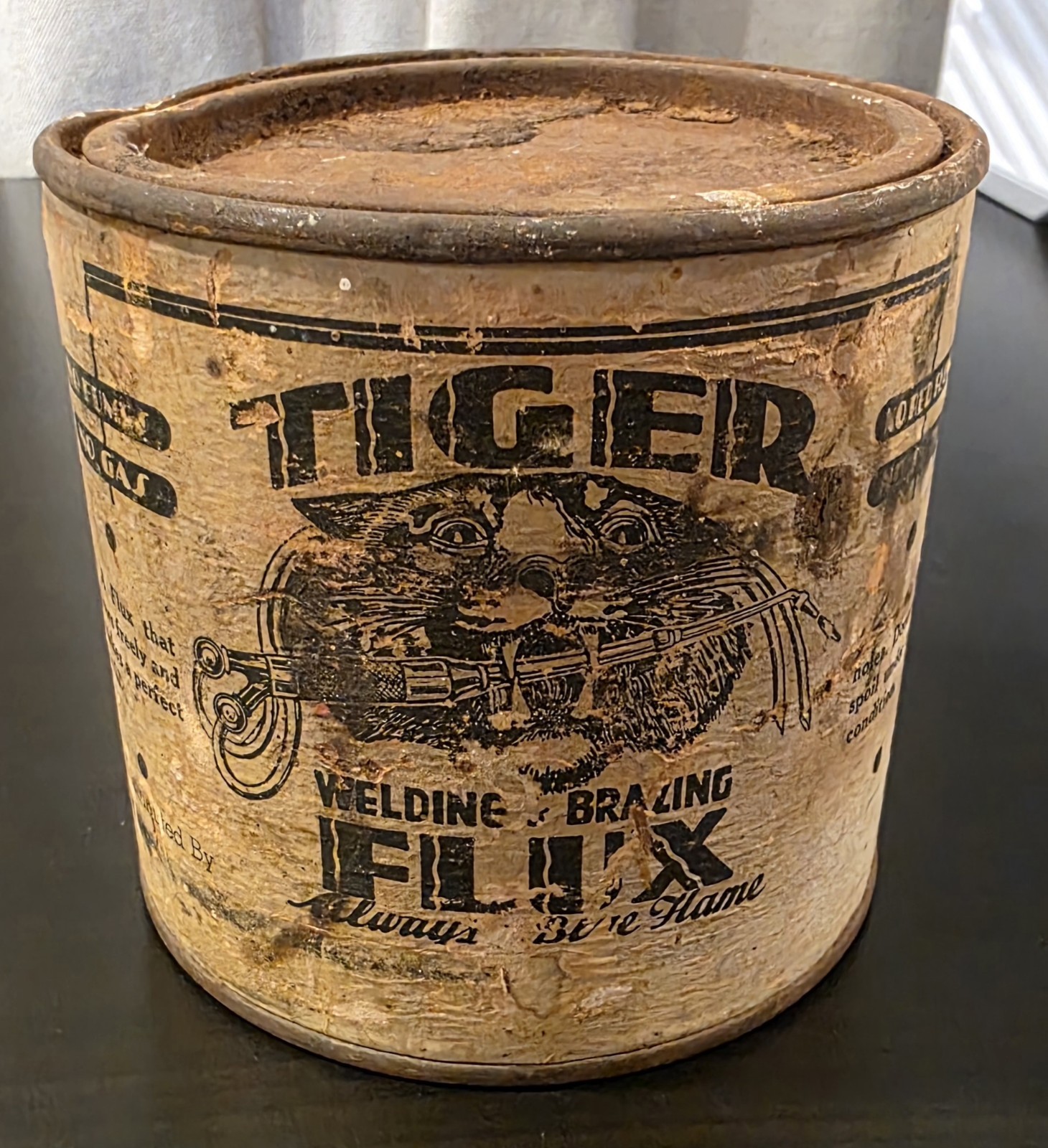 Vintage TIGER FLUX  Welding Brazing Paper Label Can