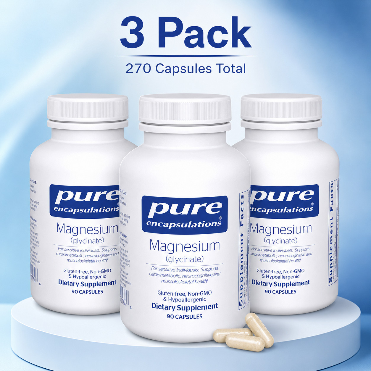 3 Pack Pure Encapsulations Magnesium Glycinate Supplement 90 Caps Each 3 Pack Pure Encapsulations Magnesium Glycinate Supplement 90 Caps Each