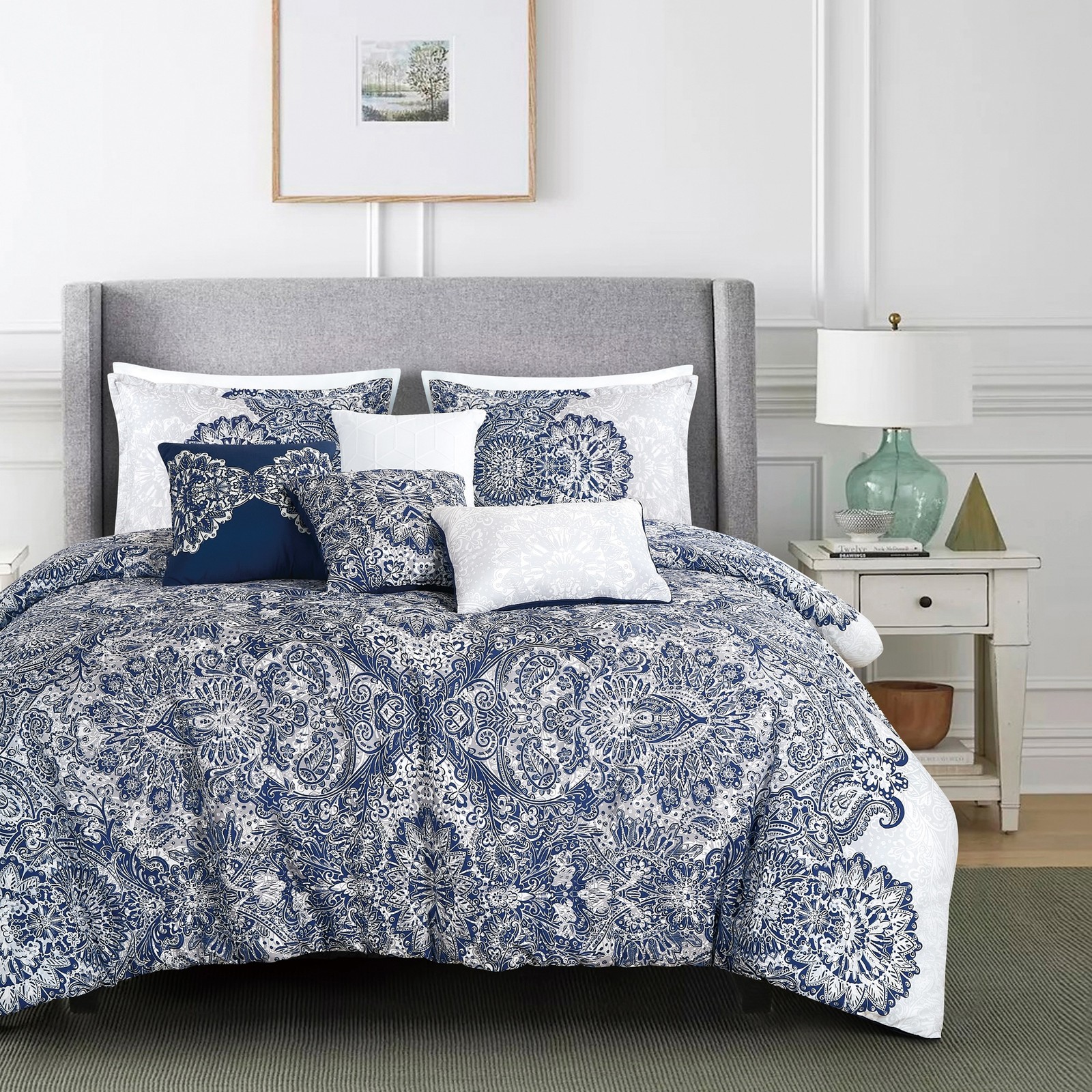 HIG 7PC Printed Microfiber Comforter Set, 100% Polyester Bedding with Shams HIG 7PC Printed Microfiber Comforter Set, 100% Polyester Bedding with Shams