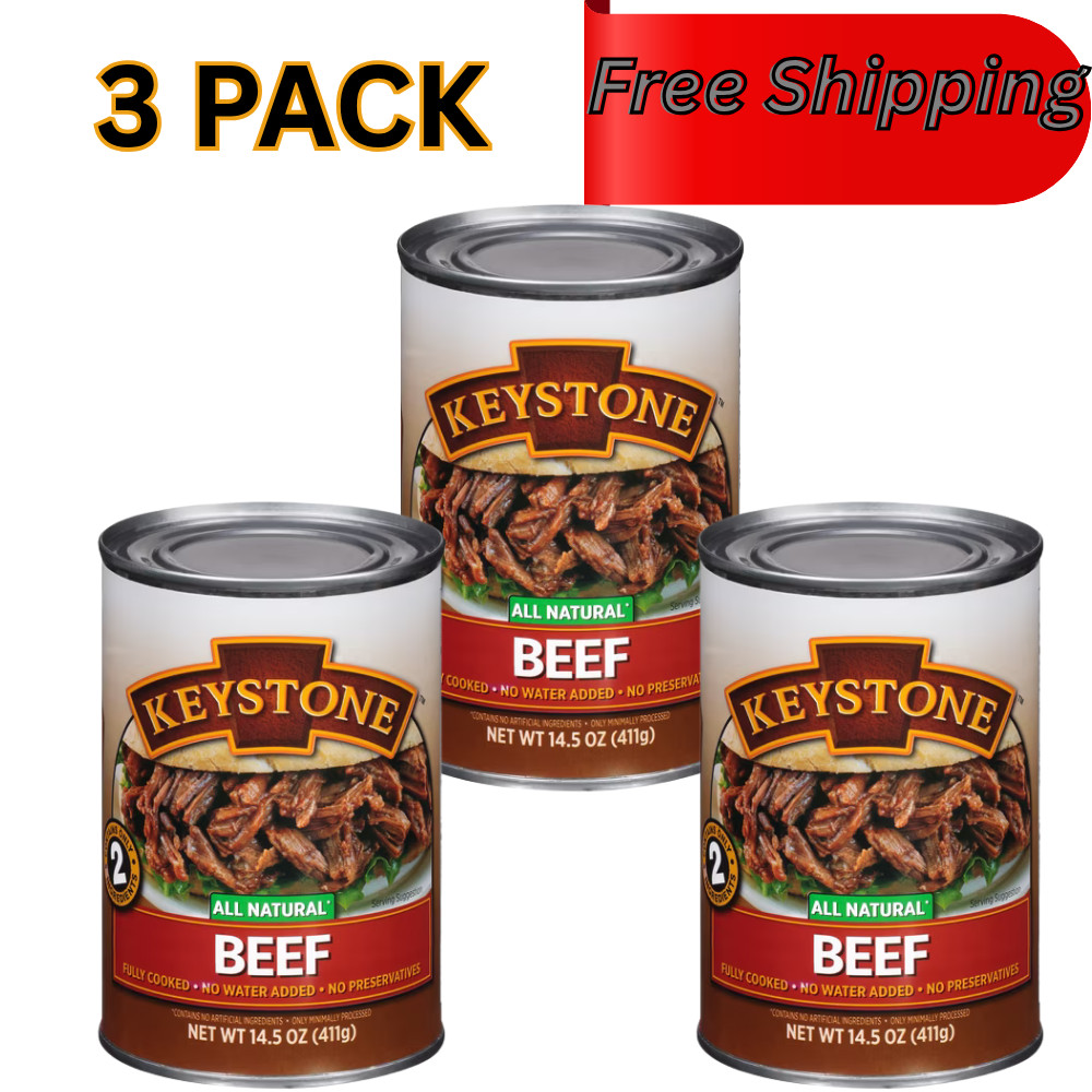 Keystone Meats All Natural Beef 3 Cans | Fully Cooked 14.5 oz Canned Meat Bulk