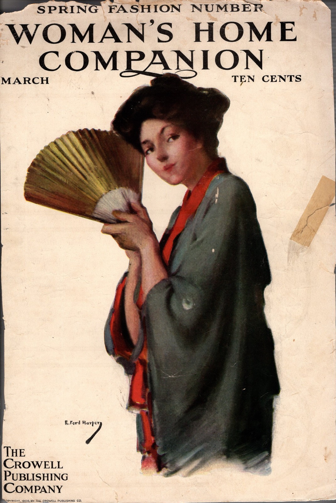 1908 Woman's Home Companion - March -Japanese Fan Girl Original cover only 1908 Woman's Home Companion - March -Japanese Fan Girl Original cover only