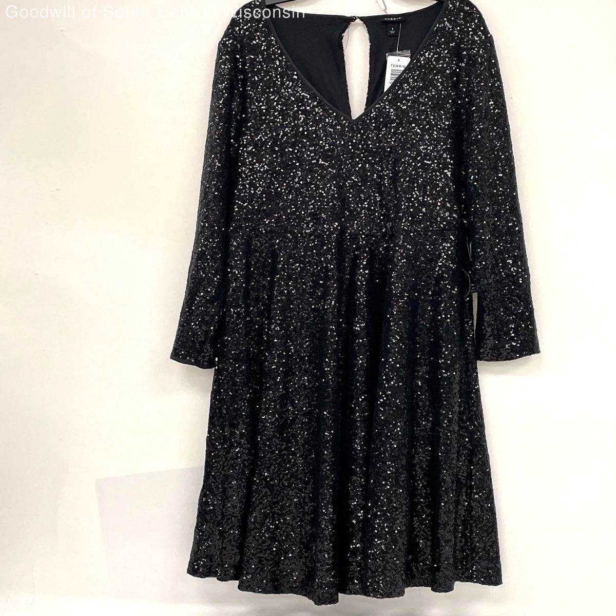 NWT Torrid Black Sequin Long Sleeve Skater Dress Women’s Sz 1X