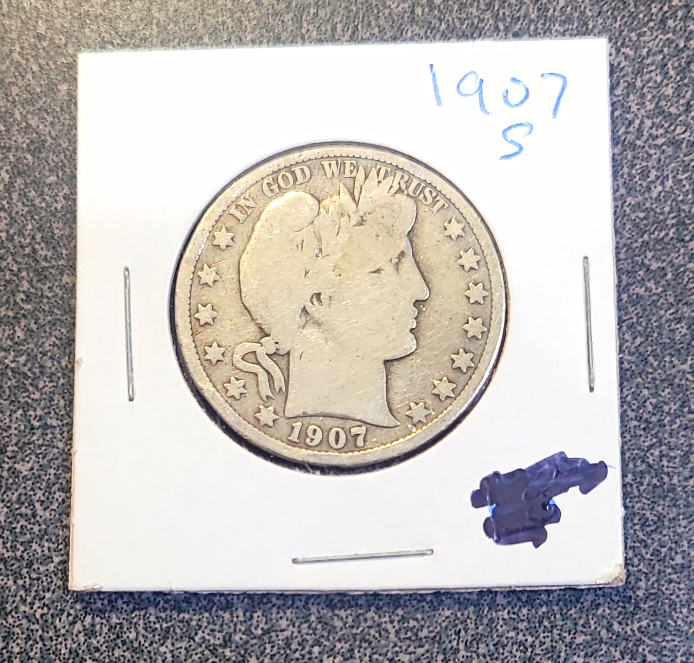 1907-S Barber Half Dollar 50C Business Strike 90% Silver San Francisco #1070
