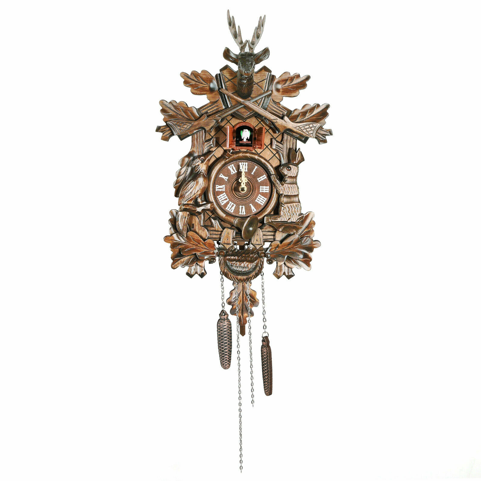 Vintage German Black Forest Wooden Wall Clock Hunter  Clock New