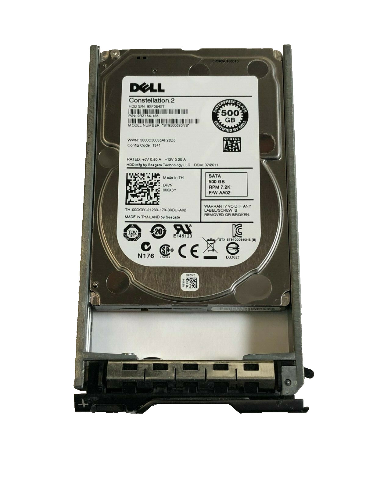 00X3Y DELL 000X3Y 500GB 7.2K SATA 2.5 6Gbs HDD ST9500620NS Server  hard drive