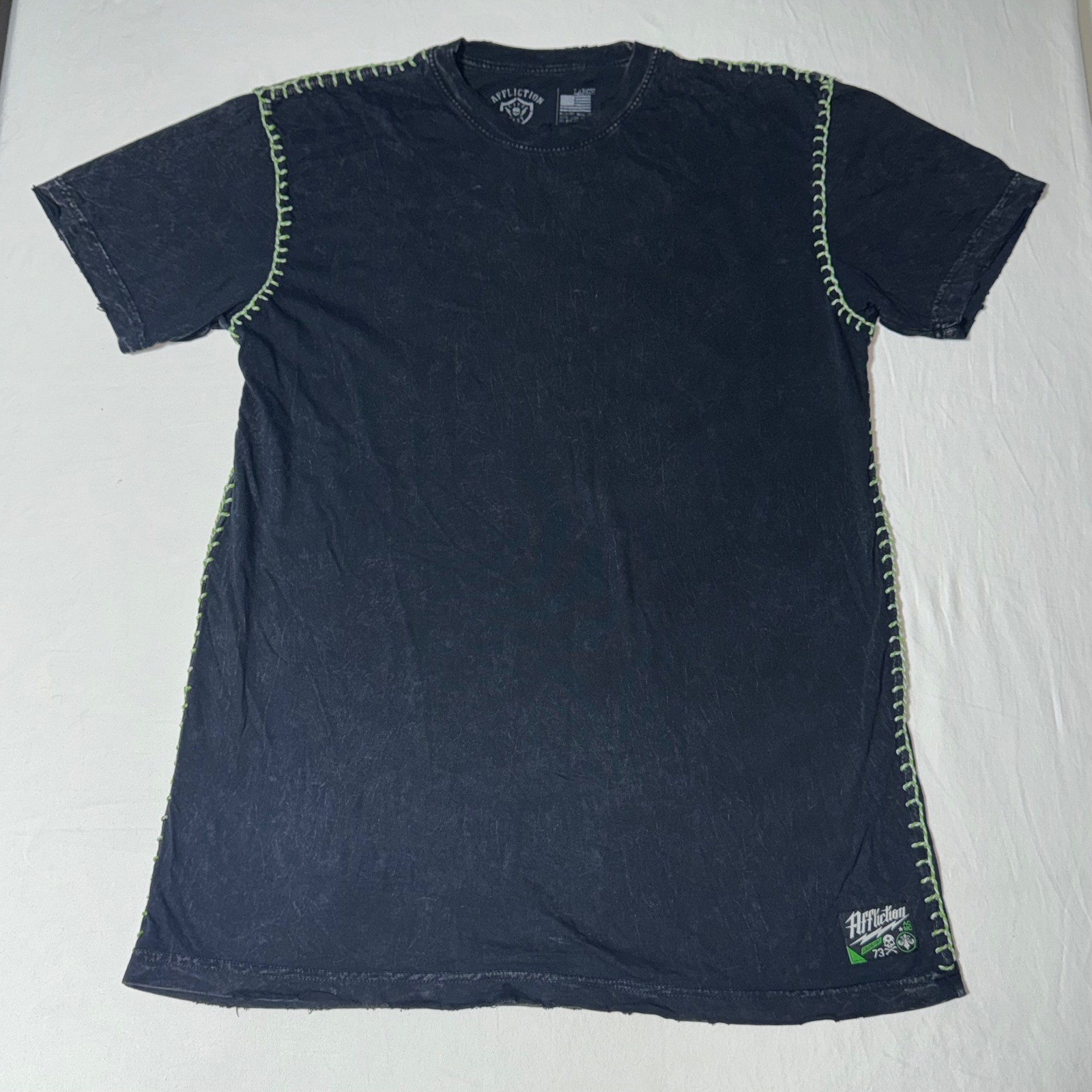 Affliction T Shirt Mens Large Black Acid Wash Whipstitch Y2K Grunge Made in USA Affliction T Shirt Mens Large Black Acid Wash Whipstitch Y2K Grunge Made in USA