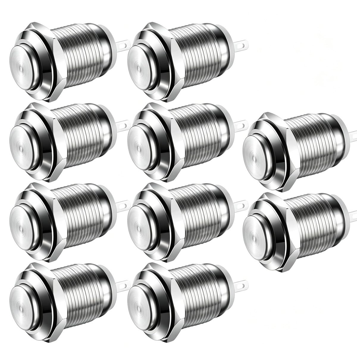 10Pcs Waterproof Stainless Steel Push Button Switch 12mm Momentary On Off
