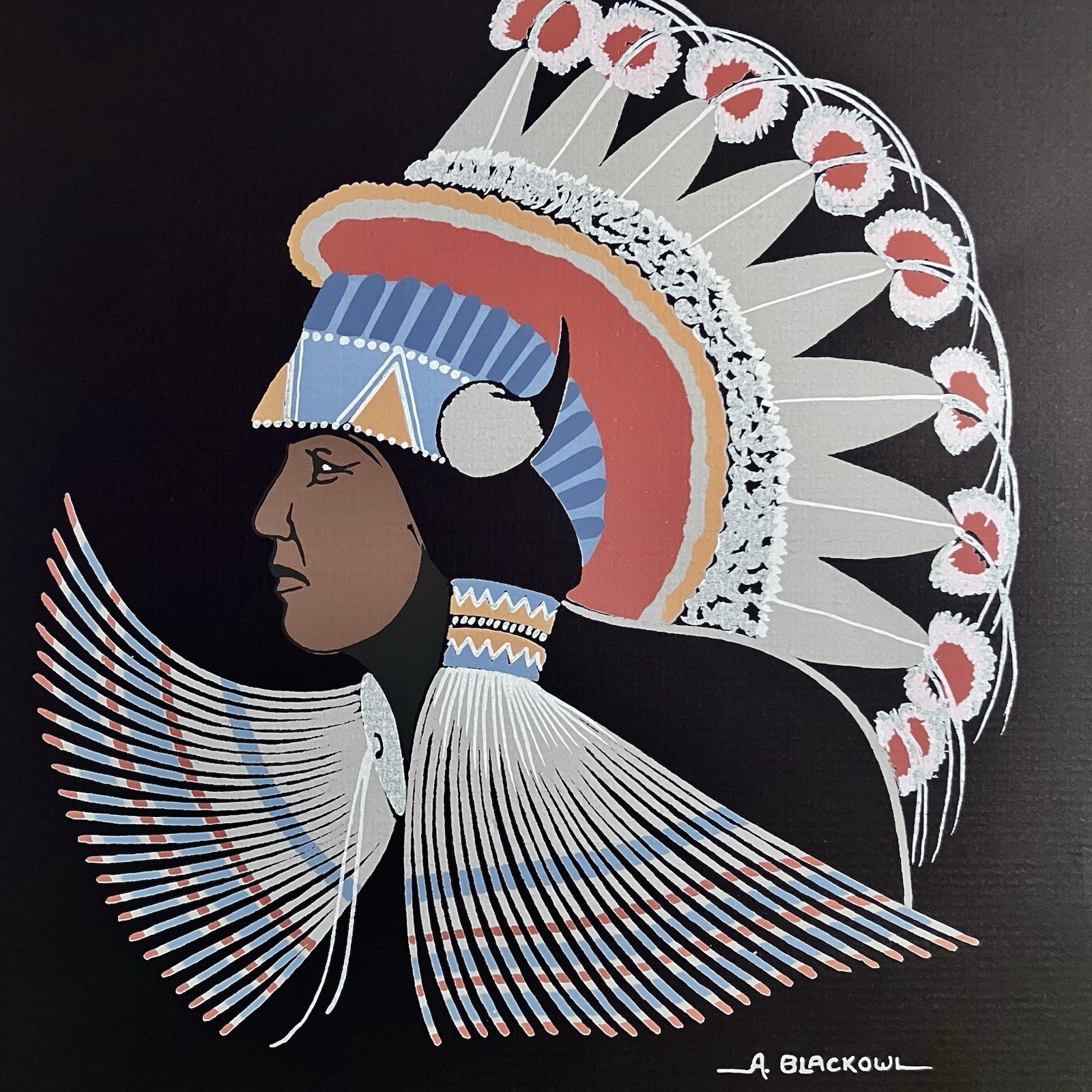 Listed ARCHIE BLACKOWL (1911-1992) Native American SILKSCREEN SERIGRAPH / 13x15