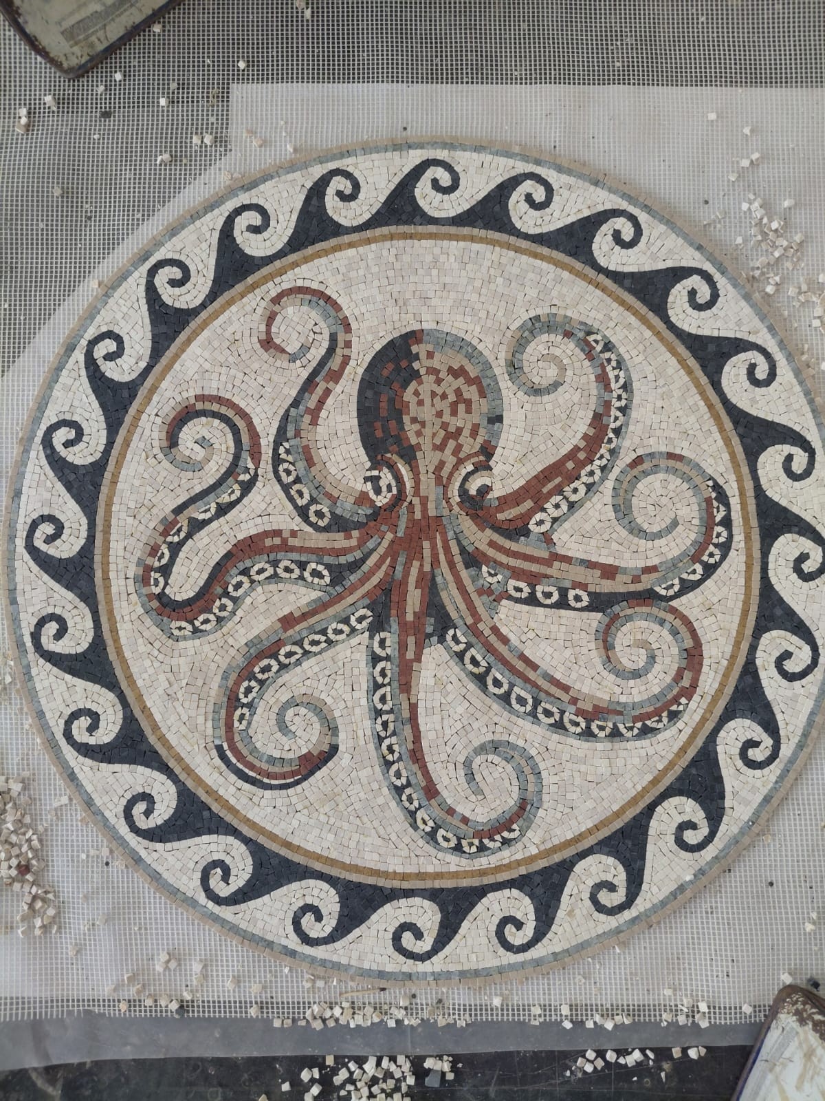 Octopus Marble Mosaic Floor Medallion Handmade Natural Stone Inlay Art