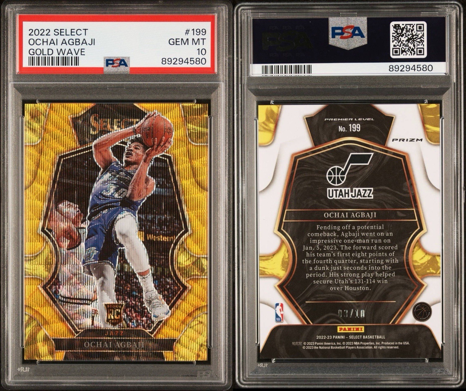 OCHAI AGBAJI PSA 10 2022-23 PANINI SELECT PREMIER #199 GOLD WAVE /10 RC OCHAI AGBAJI PSA 10 2022-23 PANINI SELECT PREMIER #199 GOLD WAVE /10 RC