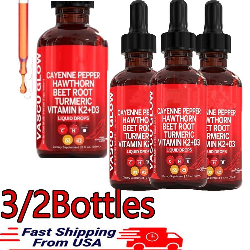 3/2Pack Cayenne Pepper Hawthorn Beet root Turmeric Vitamin K2+D3 & Liquid Drops
