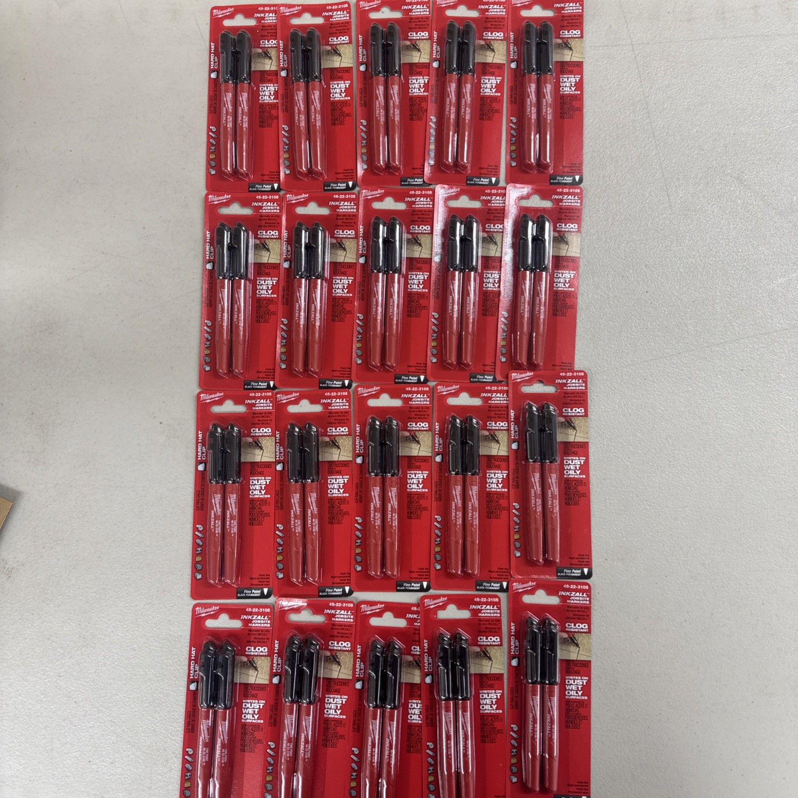 Lot of 20 MILWAUKEE 48-22-3105 Inkzall Fine Point Black Marker 2-pk Lot of 20 MILWAUKEE 48-22-3105 Inkzall Fine Point Black Marker 2-pk
