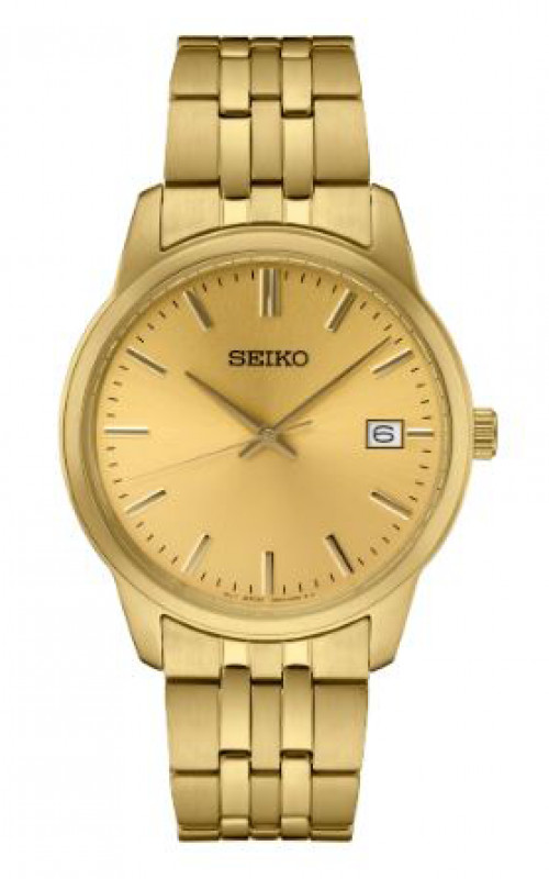 Men\'s Japanese Quartz Dress Gold Tone Stainless Steel Strap Seiko Watch SUR442