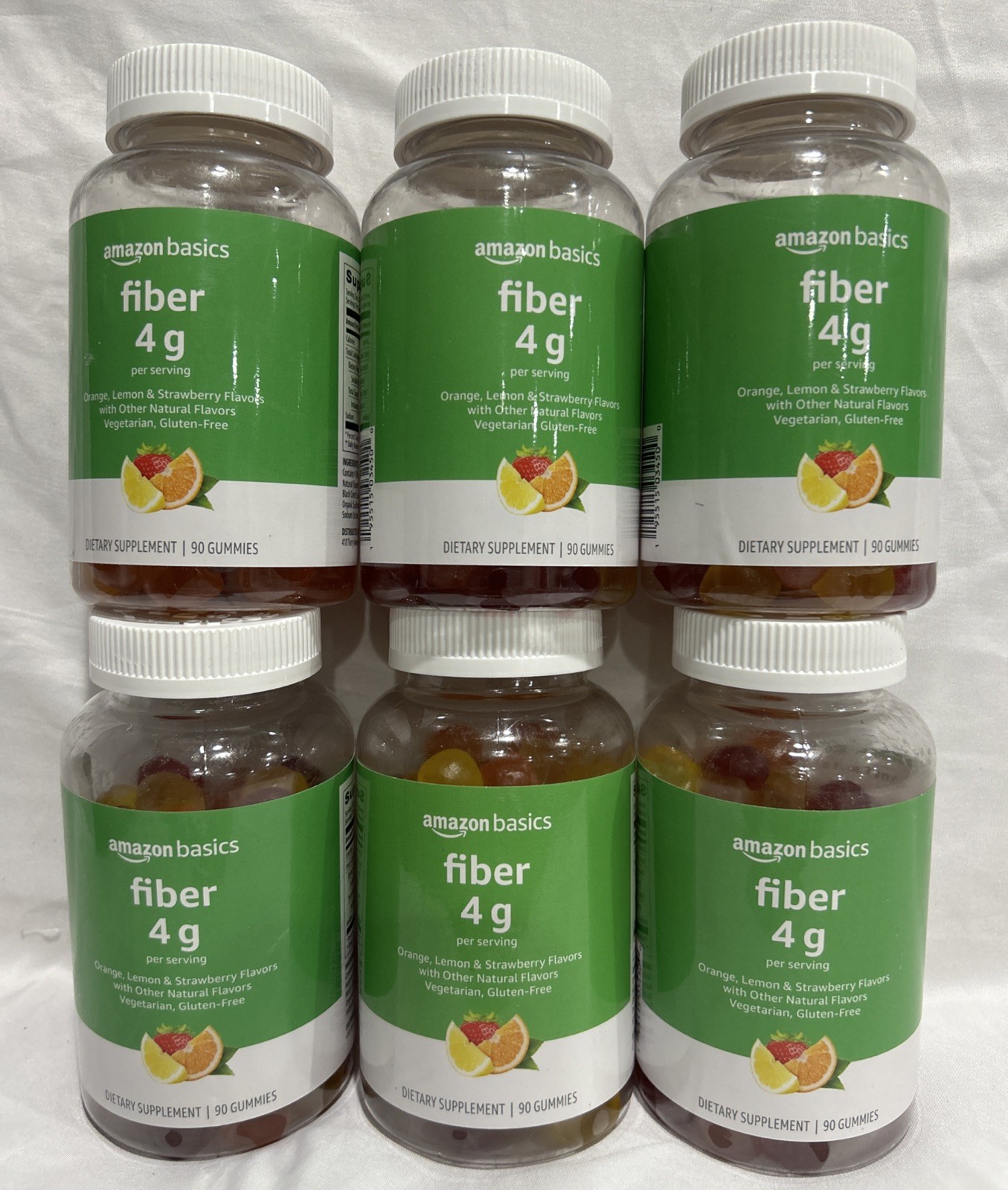 6X Amazon Basics Fiber Gummies 4g Chewable Fruit, 90ct each, Sealed