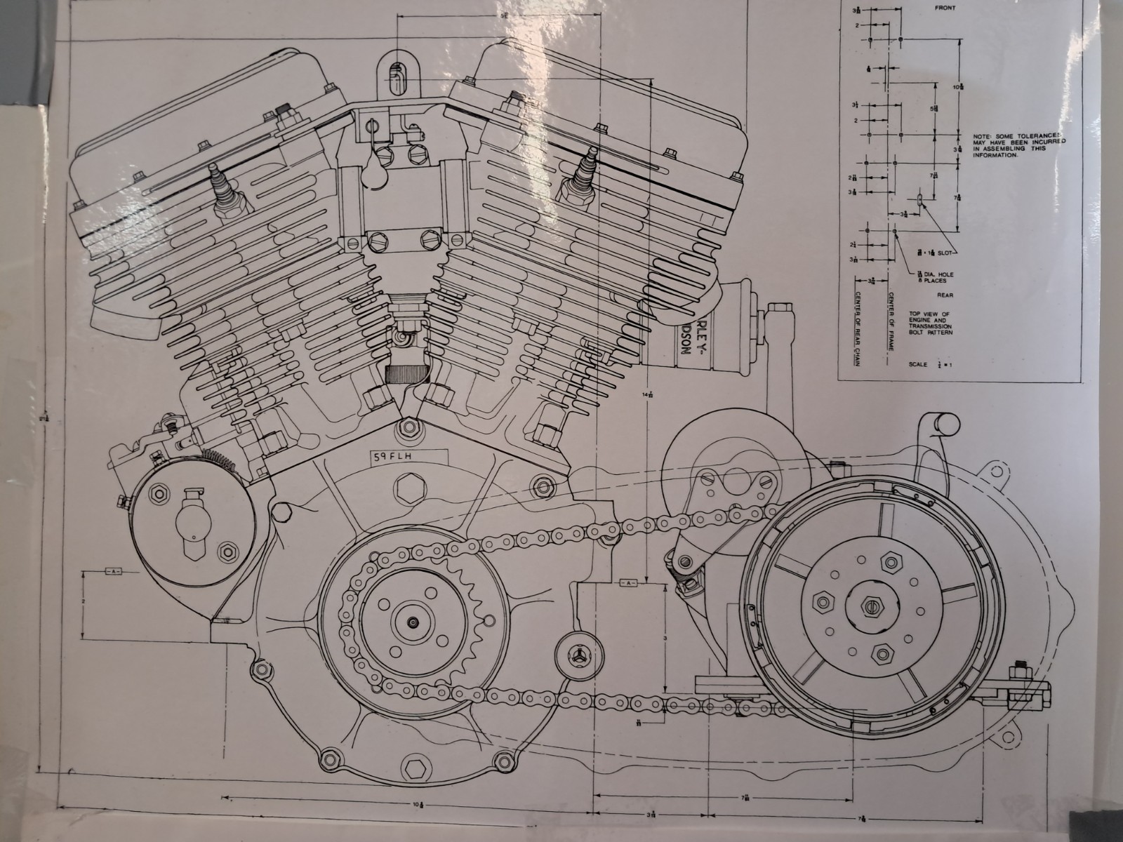 Harley Davidson Vintage 1942 61ci Knucklehead Engine Blueprint Schematic 24x30