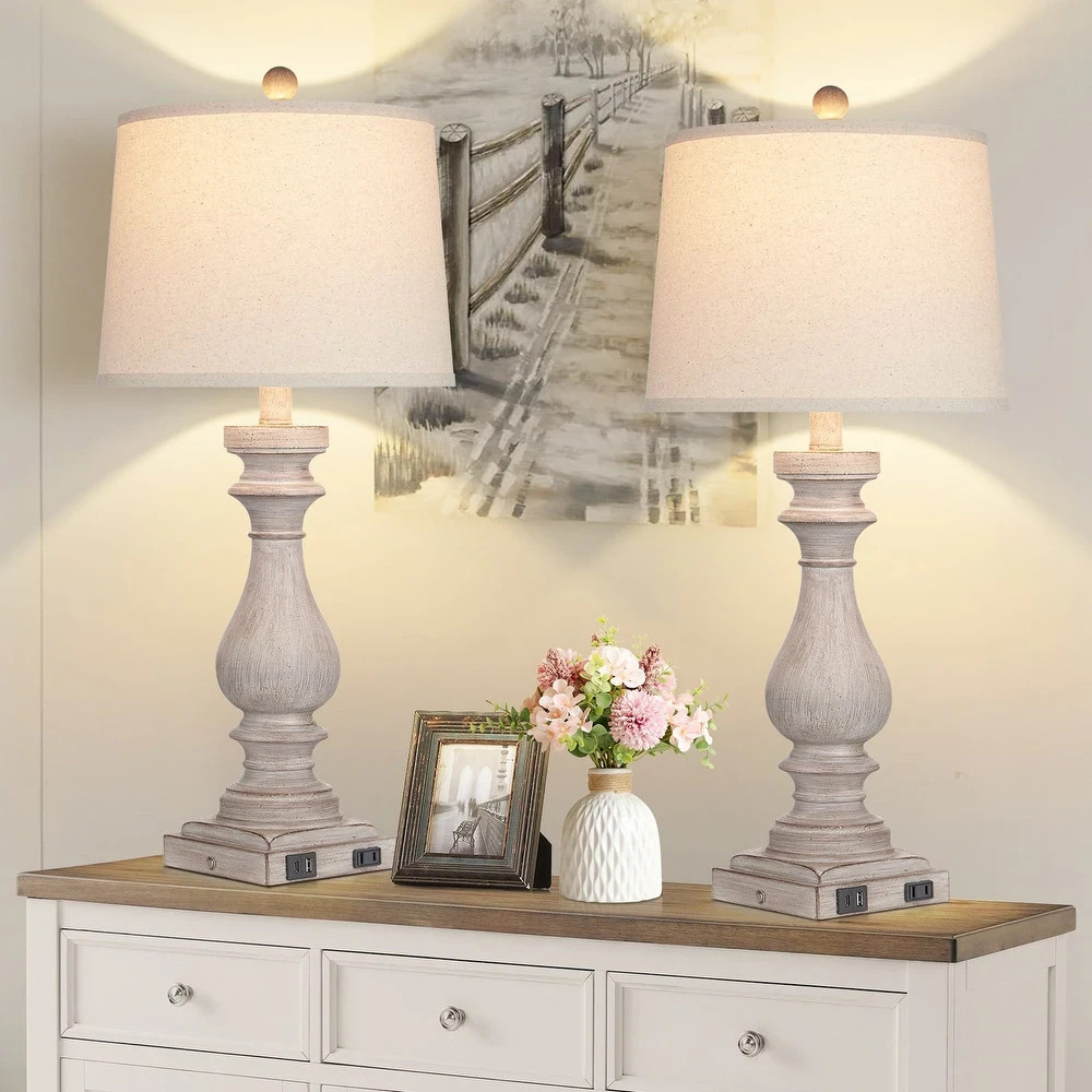 Cinkeda Bedside 27.5 in. Beige Dimmable Table Lamp Set with USB and Type-C Ports Cinkeda Bedside 27.5 in. Beige Dimmable Table Lamp Set with USB and Type-C Ports