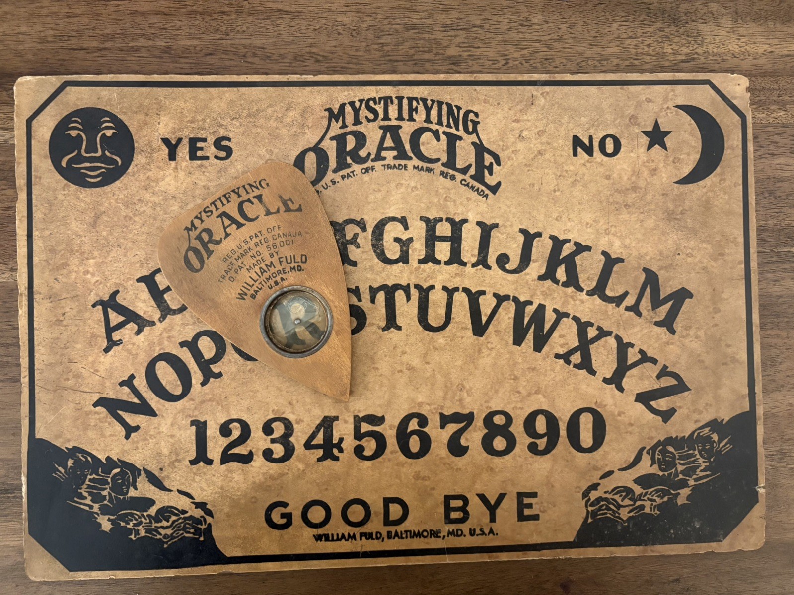 Rare 1930’s-1940’s William Fuld Mystifying Oracle Ouija Board with Planchette