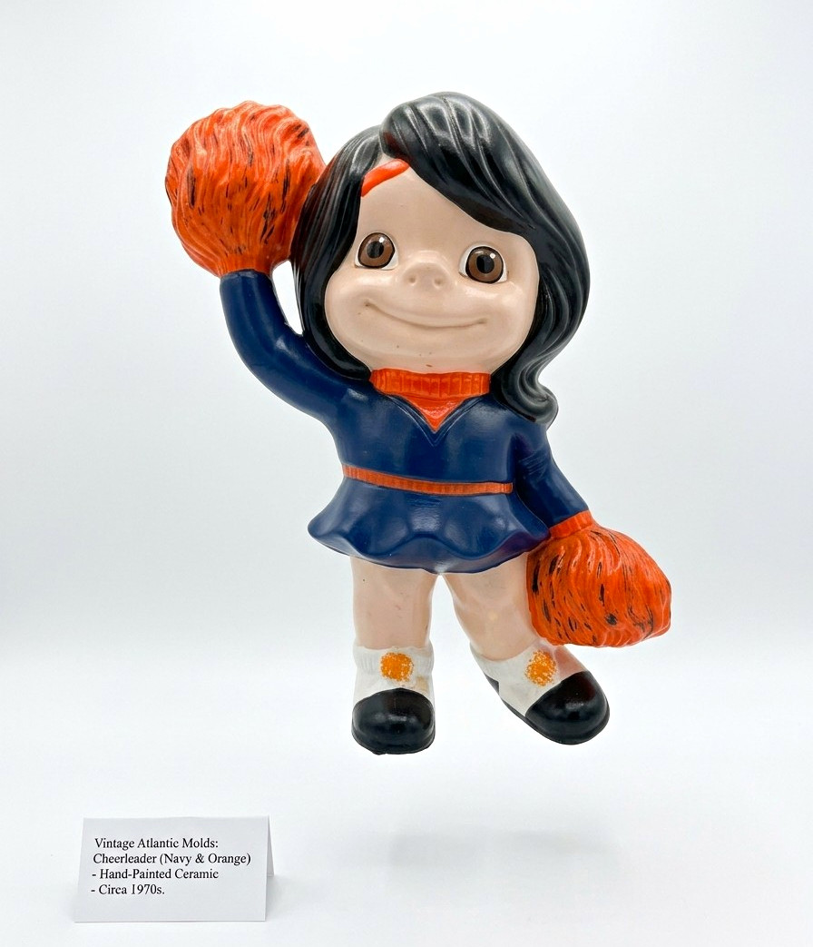Vintage 70s Atlantic Mold Ceramic Cheerleader    Bears Auburn Syracuse Broncos