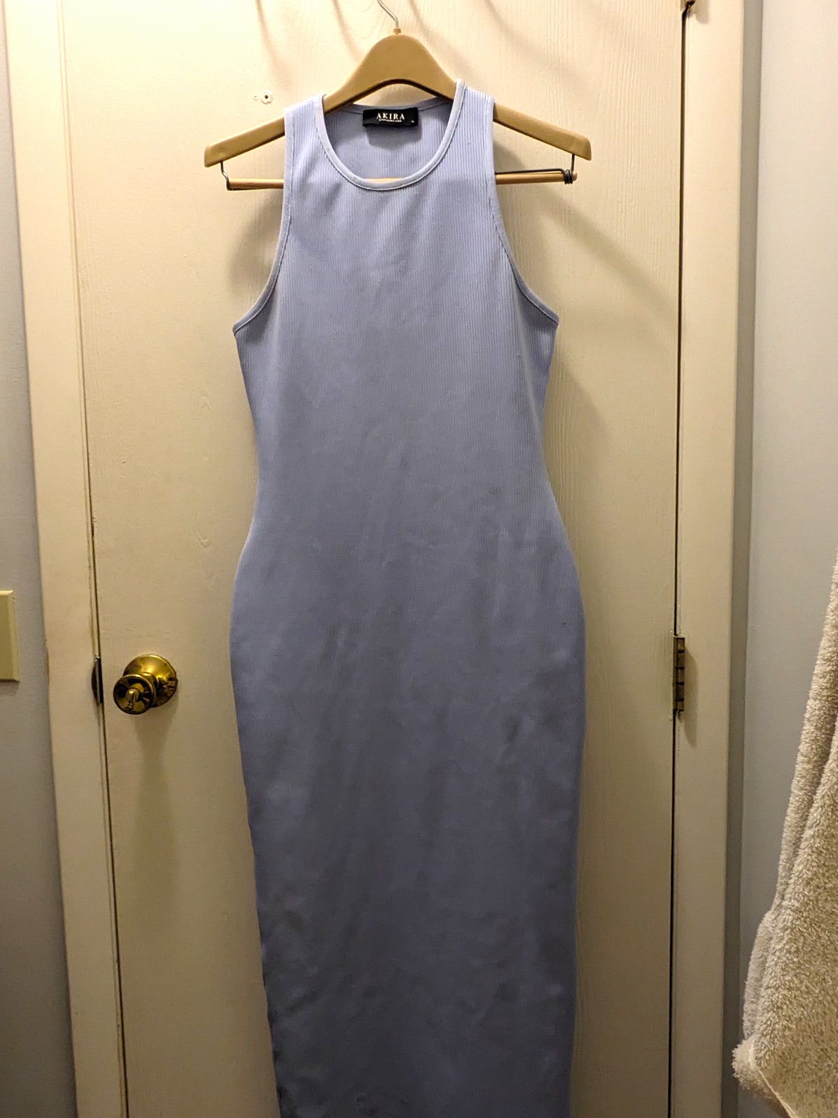AKIRA Light Blue Knit Sleeveless Scoop Neck Stretch Bodycon Long Dress XL