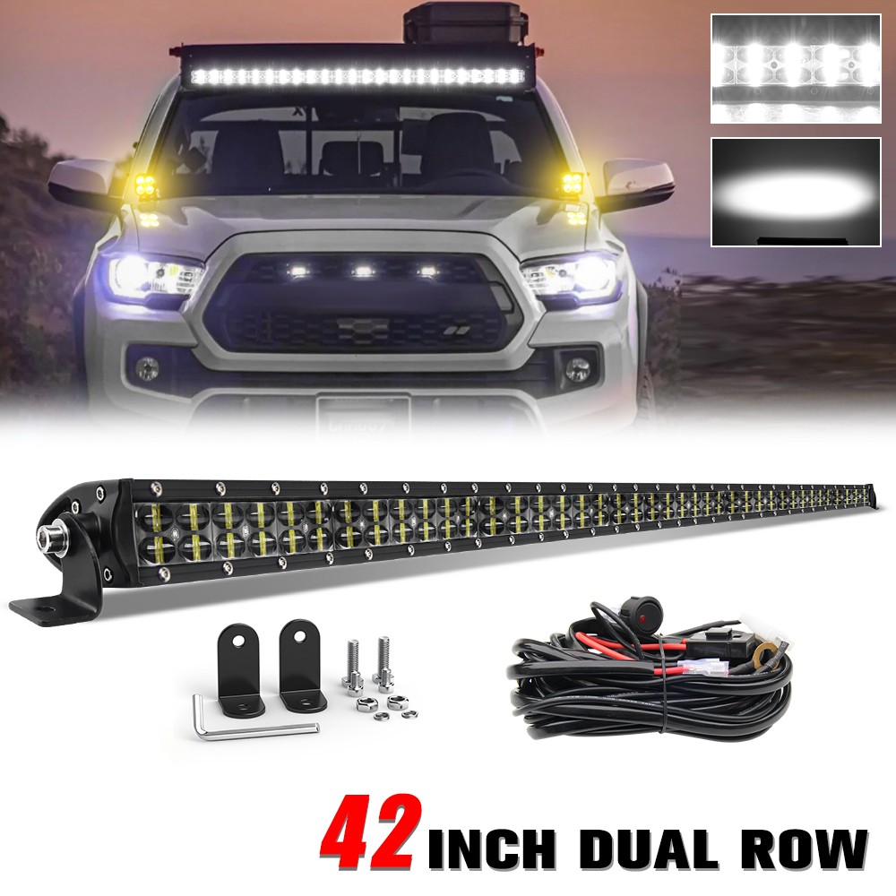 Roof 42'' Dual Row LED Light Bar Spot Flood + Wiring For Toyota Tacoma 1995-2004
