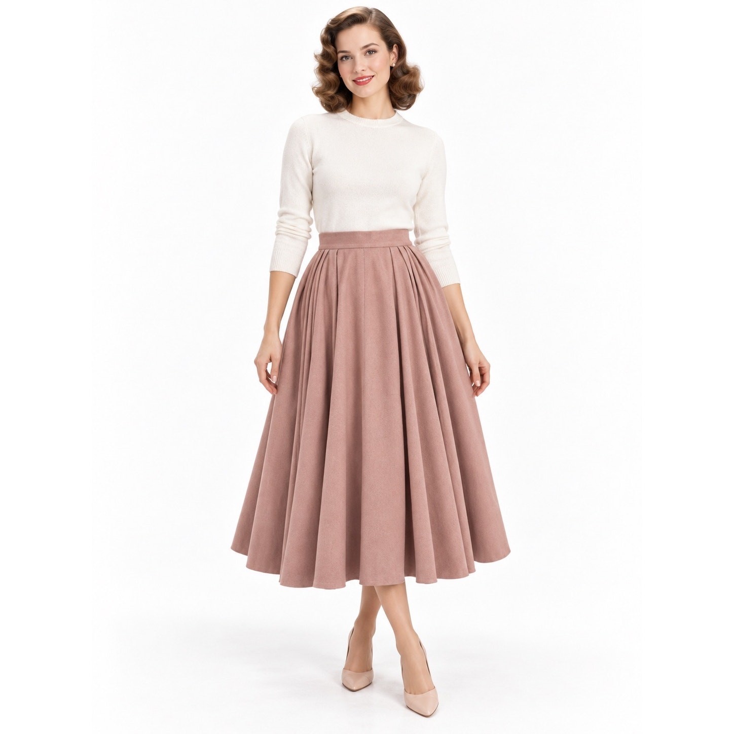 Vintage ‘50s Warner Bros. Studios Costume Dept. Pink Pleated A-Line Midi Skirt