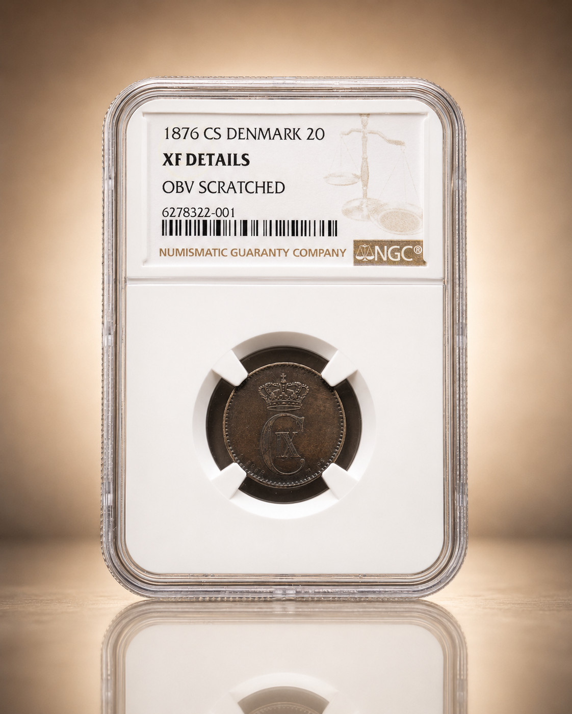 1876-CS Denmark 2 Øre – NGC XF Details – Scarce 19th Century Danish Coin