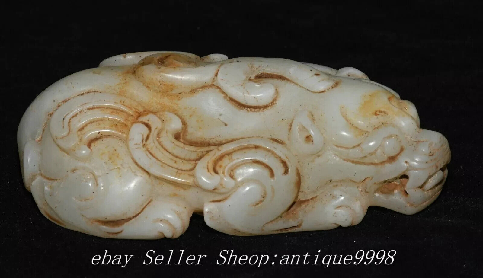 5\'\' Old China Dynasty White Jade Carved Dragon Pixiu Brave Troops Animal Statue 5\'\' Old China Dynasty White Jade Carved Dragon Pixiu Brave Troops Animal Statue