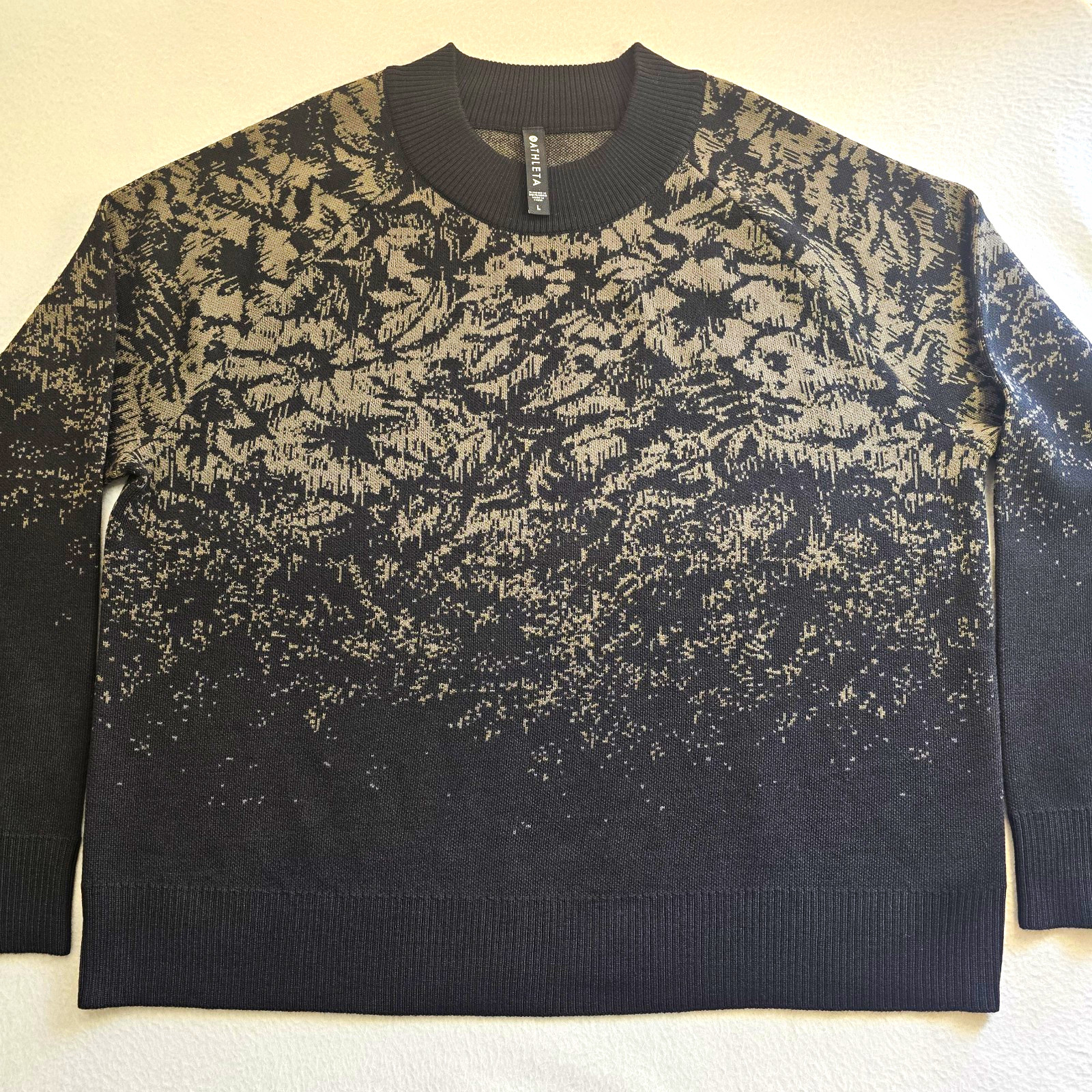 Athleta Jacquard Textured Crew Sweater L Large NWOT Merino Wool Frosted Floral..