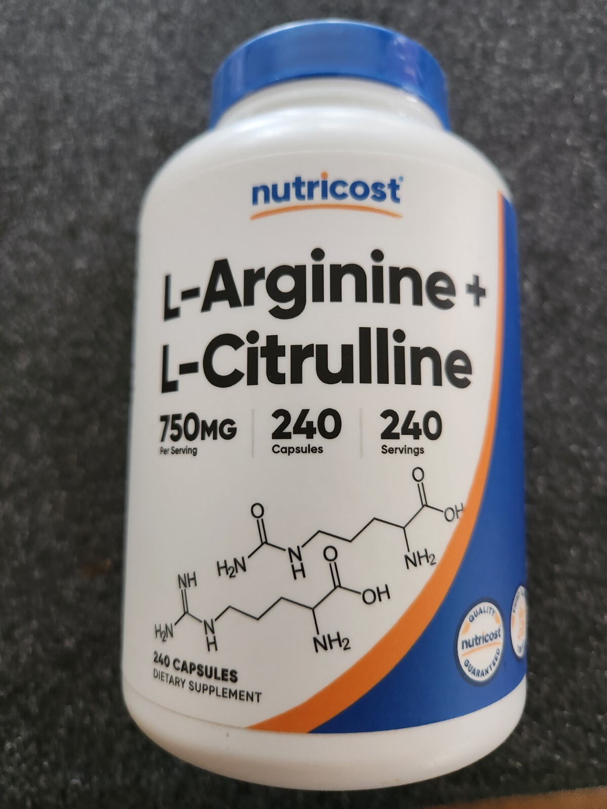 L-Arginine L-Citrulline 750mg, 240 Capsules - Non-GMO 1500mg per 2 Nutricost