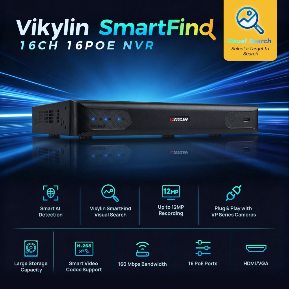Vikylin Smartfind 16CH 12MP NVR 16POE Security IP Network Video Recorder H.265+