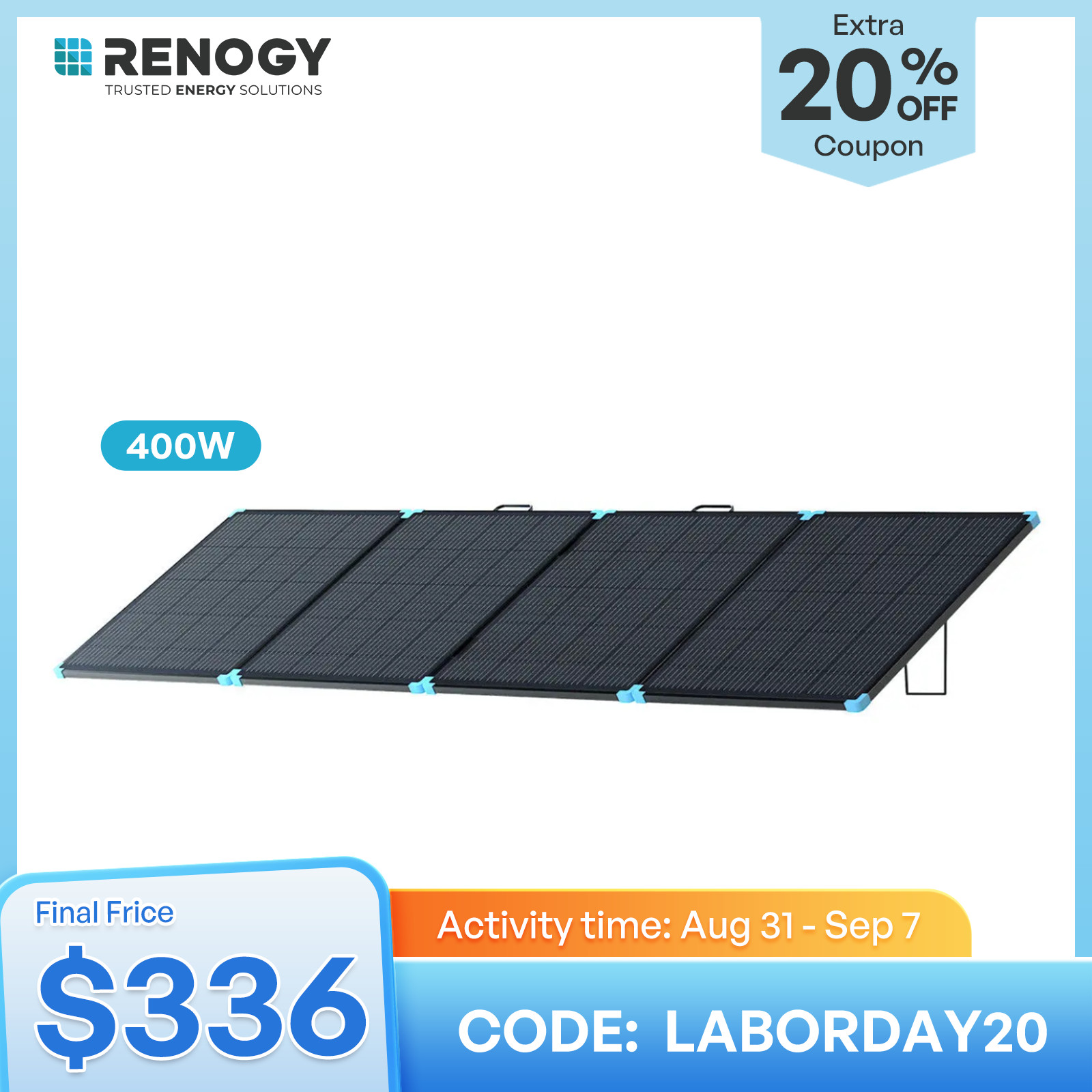 Renogy 400W Lightweight Portable Solar Suitcase Foldable Solar Panel Outdoor