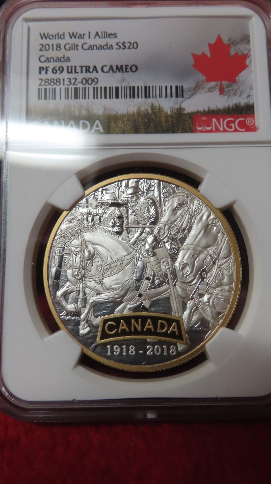2018 $20 World War Allied Forces: Canada 1oz 9999 gold gilt Silver NGC PR PF 69 2018 $20 World War Allied Forces: Canada 1oz 9999 gold gilt Silver NGC PR PF 69