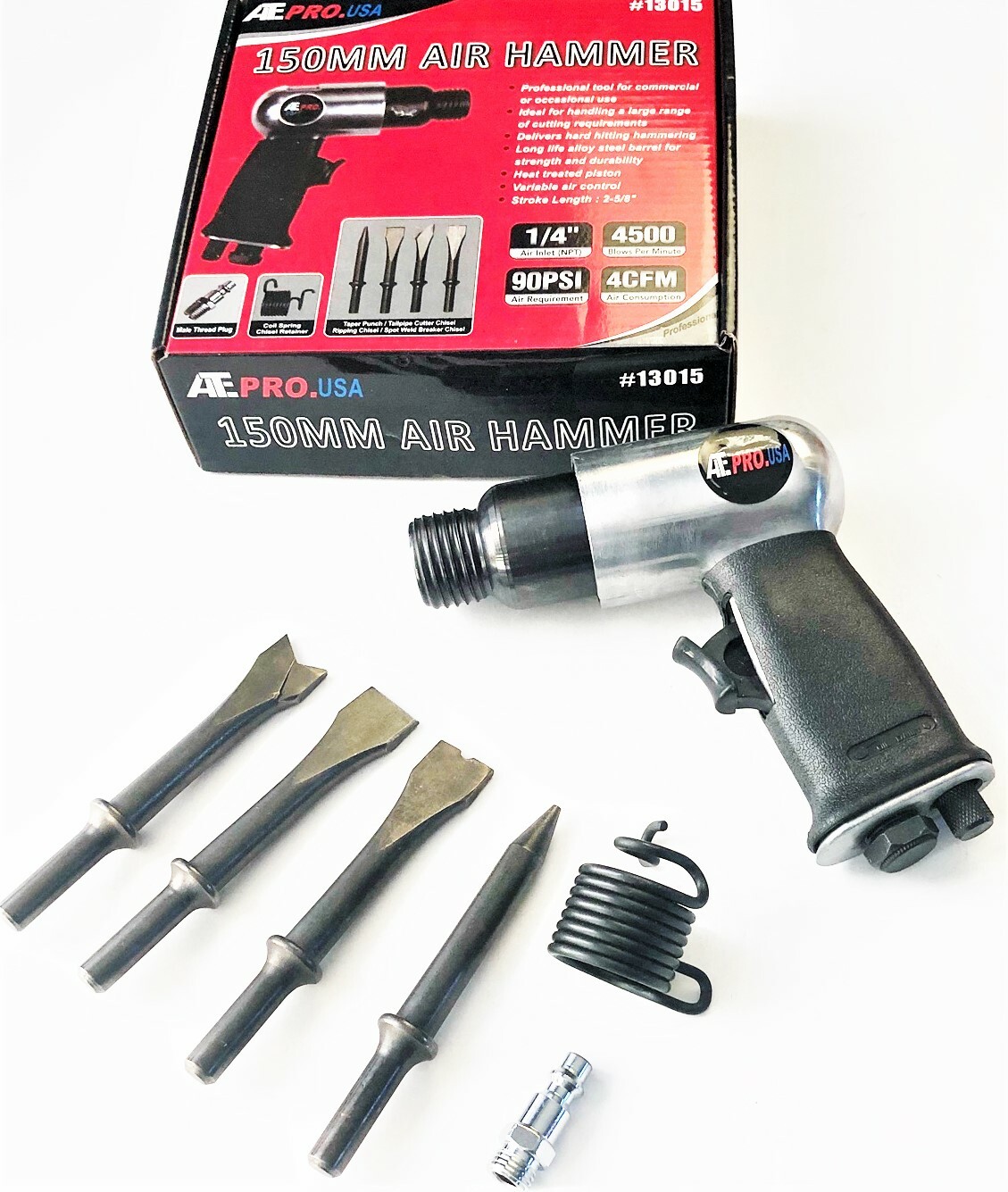 ATE PRO PROFESSIONAL 150MM AIR HAMMER W/ 4 CHISELS HOSE TOOL IMPACT #13015