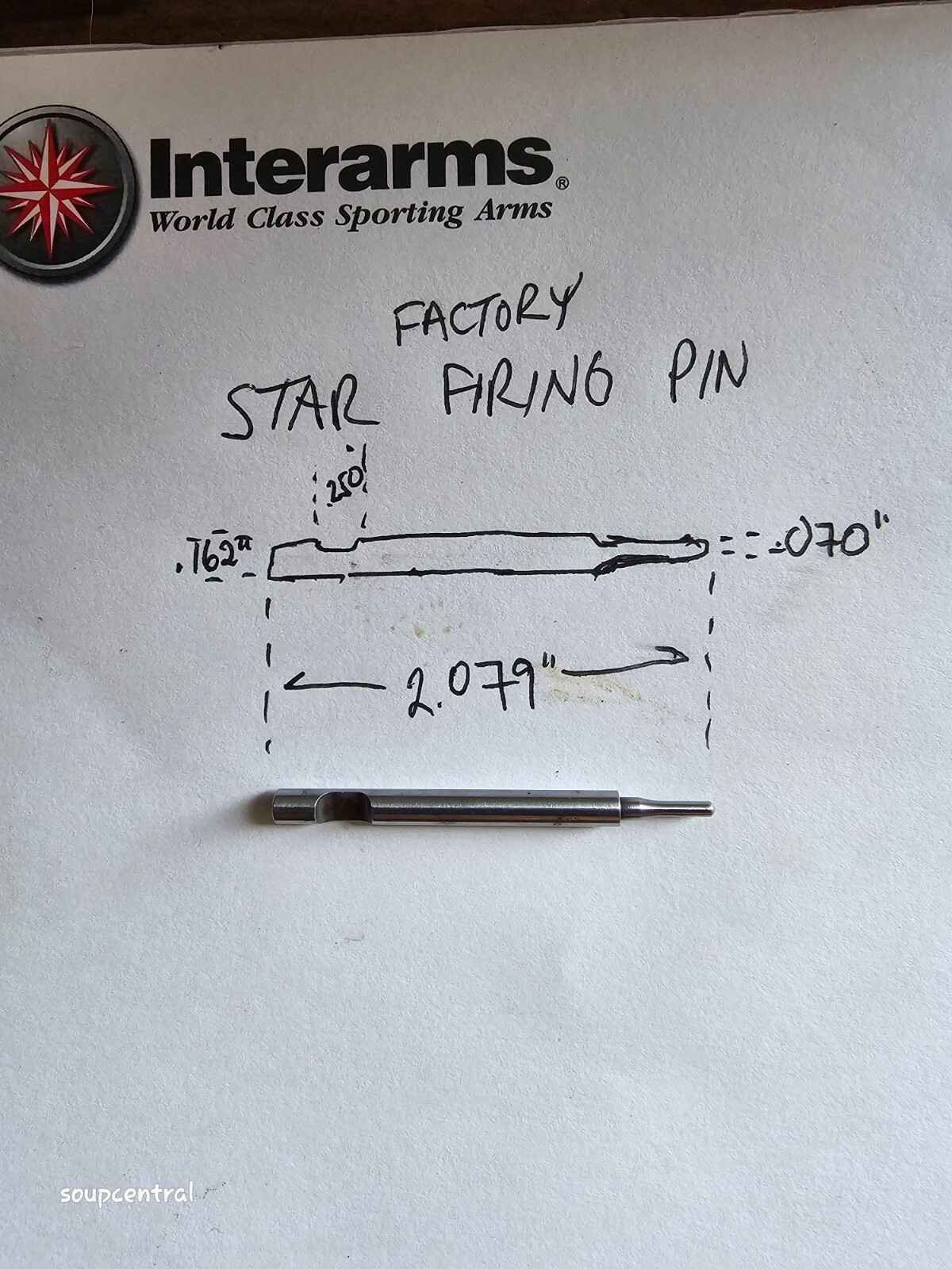 Star firing pin. Factory original. PLEASE VERIFY DIMENSIONS BEFORE ORDERING. Star firing pin. Factory original. PLEASE VERIFY DIMENSIONS BEFORE ORDERING.