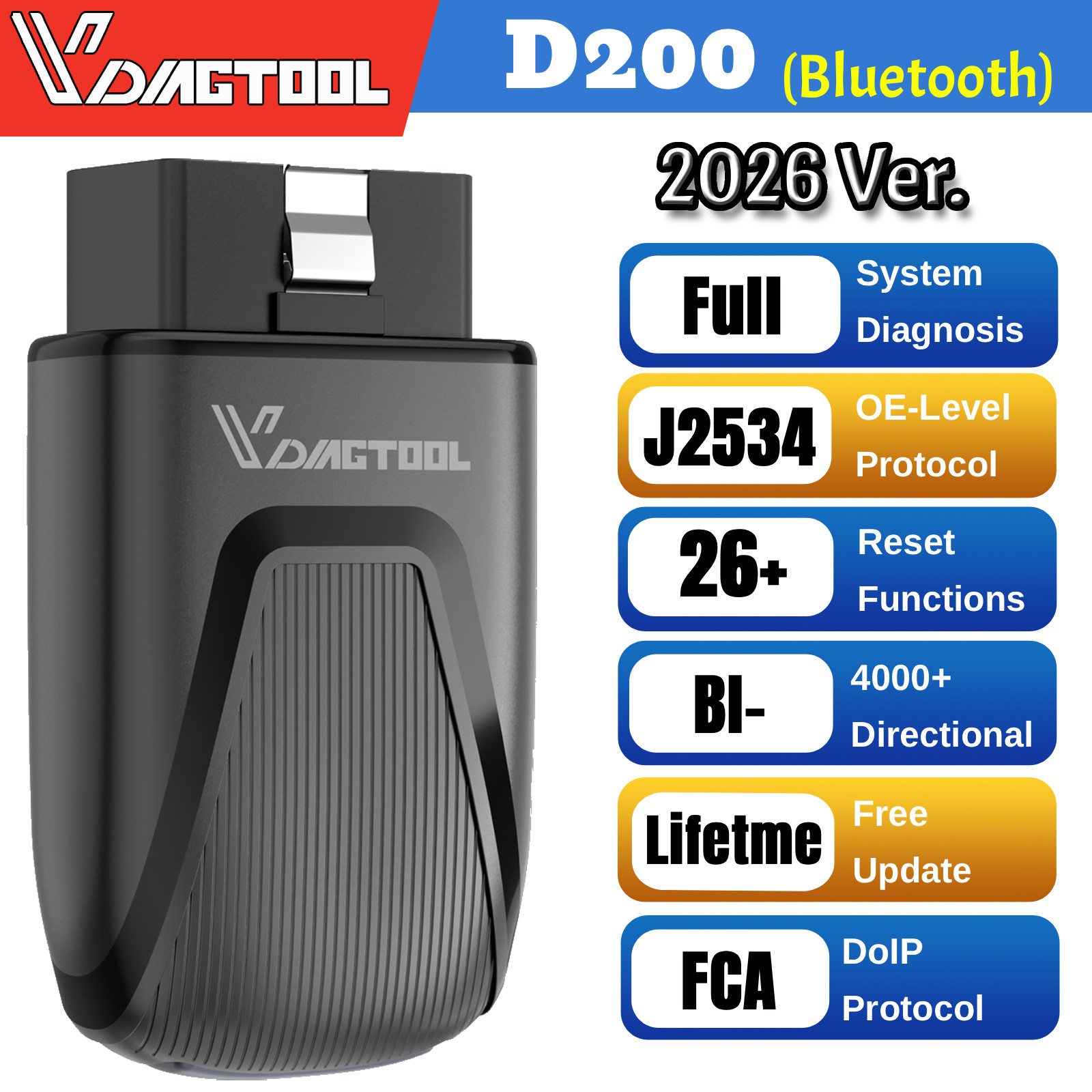 VDIAGTOOL D200 BT Bidirectional OBD2 Scanner Car Diagnostic Etra J2534 26 Reset