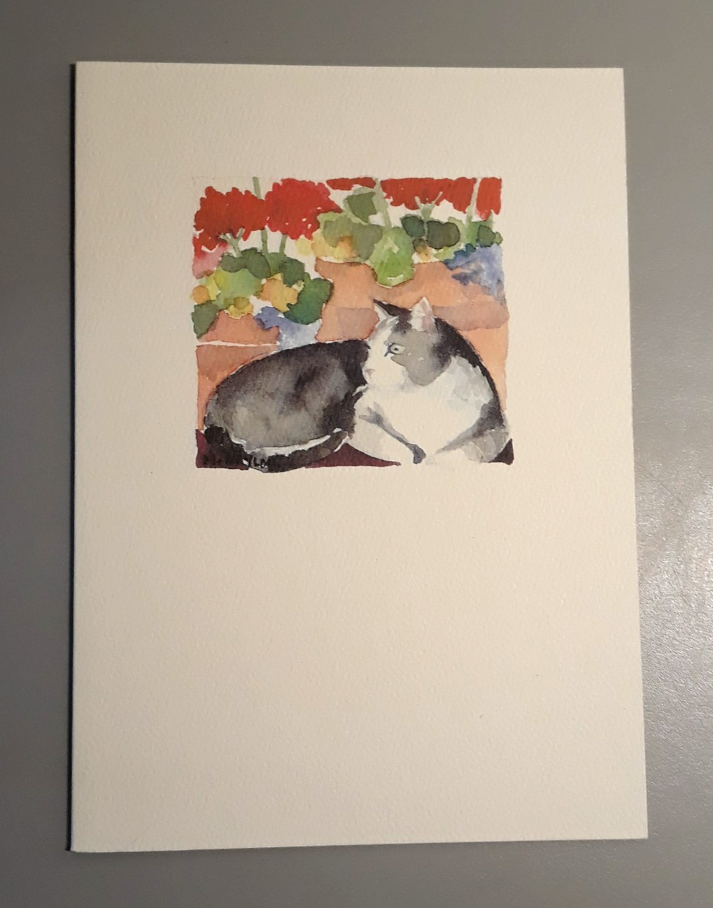 VTG 1994 Melissa’s Art Greeting Card “Geranium Cat” Watercolor Melissa Saylor