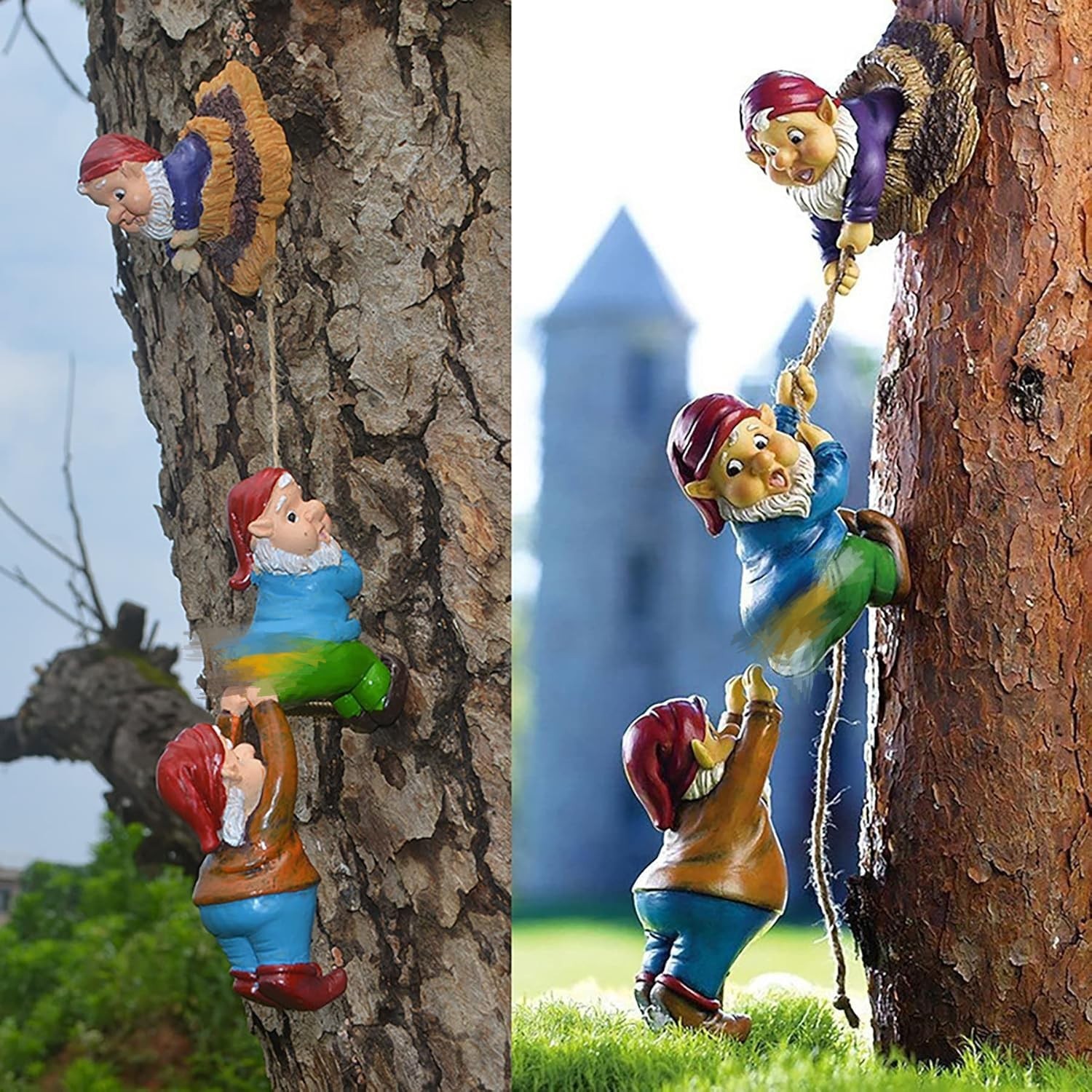 Whimsical Climbing Gnome Patio Statue - Outdoor Garden Fairy Lawn Ornament, Funn Whimsical Climbing Gnome Patio Statue - Outdoor Garden Fairy Lawn Ornament, Funn