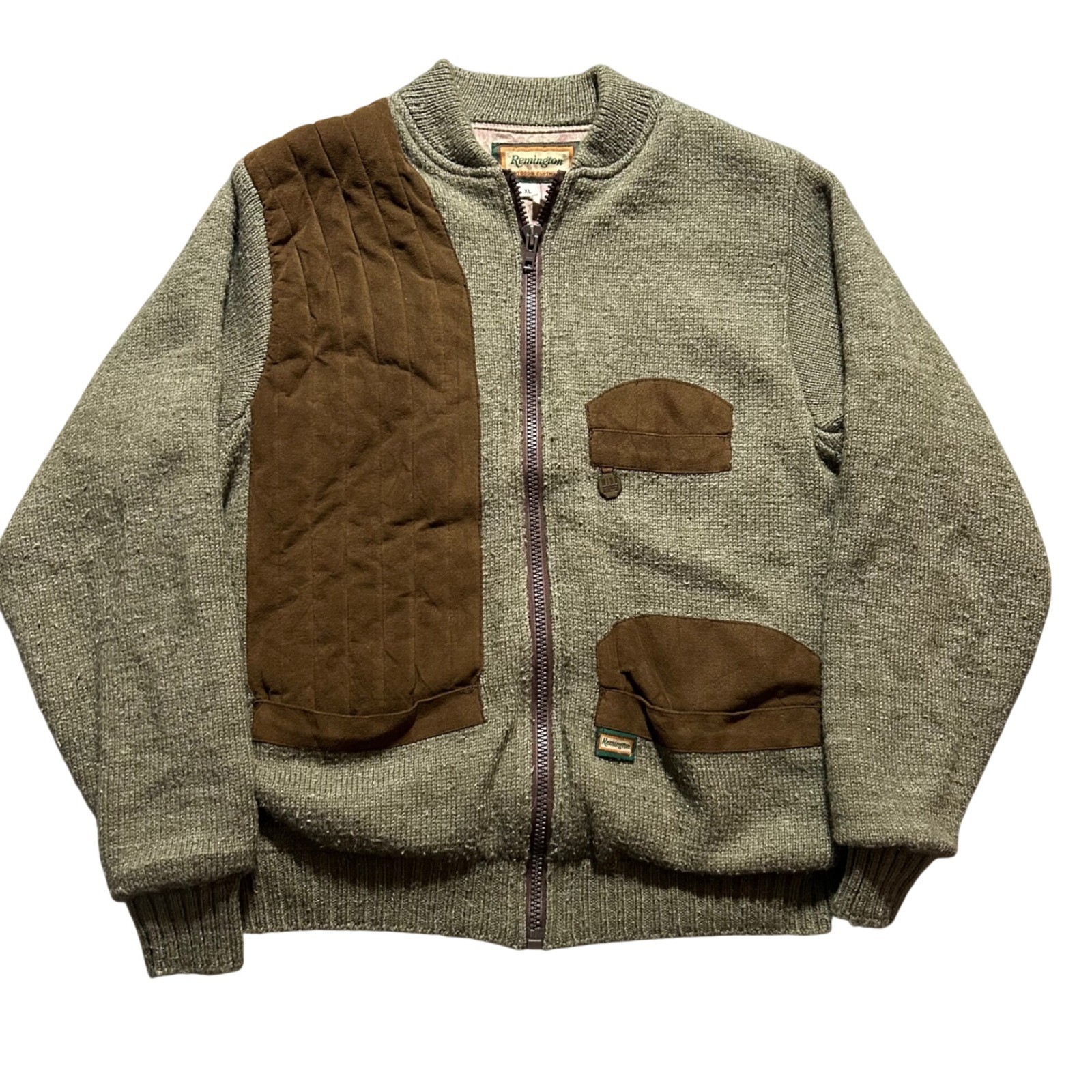 VTG Remington Shooting Cardigan Mens XL Olive Gore Windstopper Ultrasuede Patch
