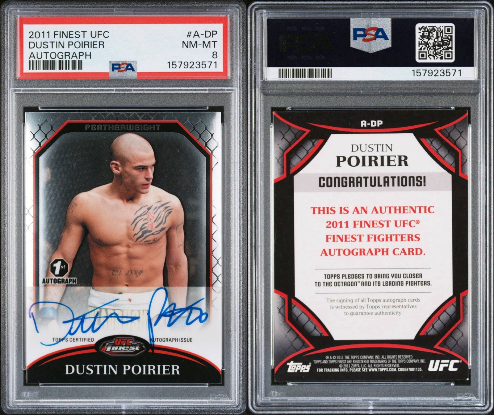 Topps 2011 Finest UFC Dustin Poirier Fighter Autographs Auto #A-DP 1st PSA 8