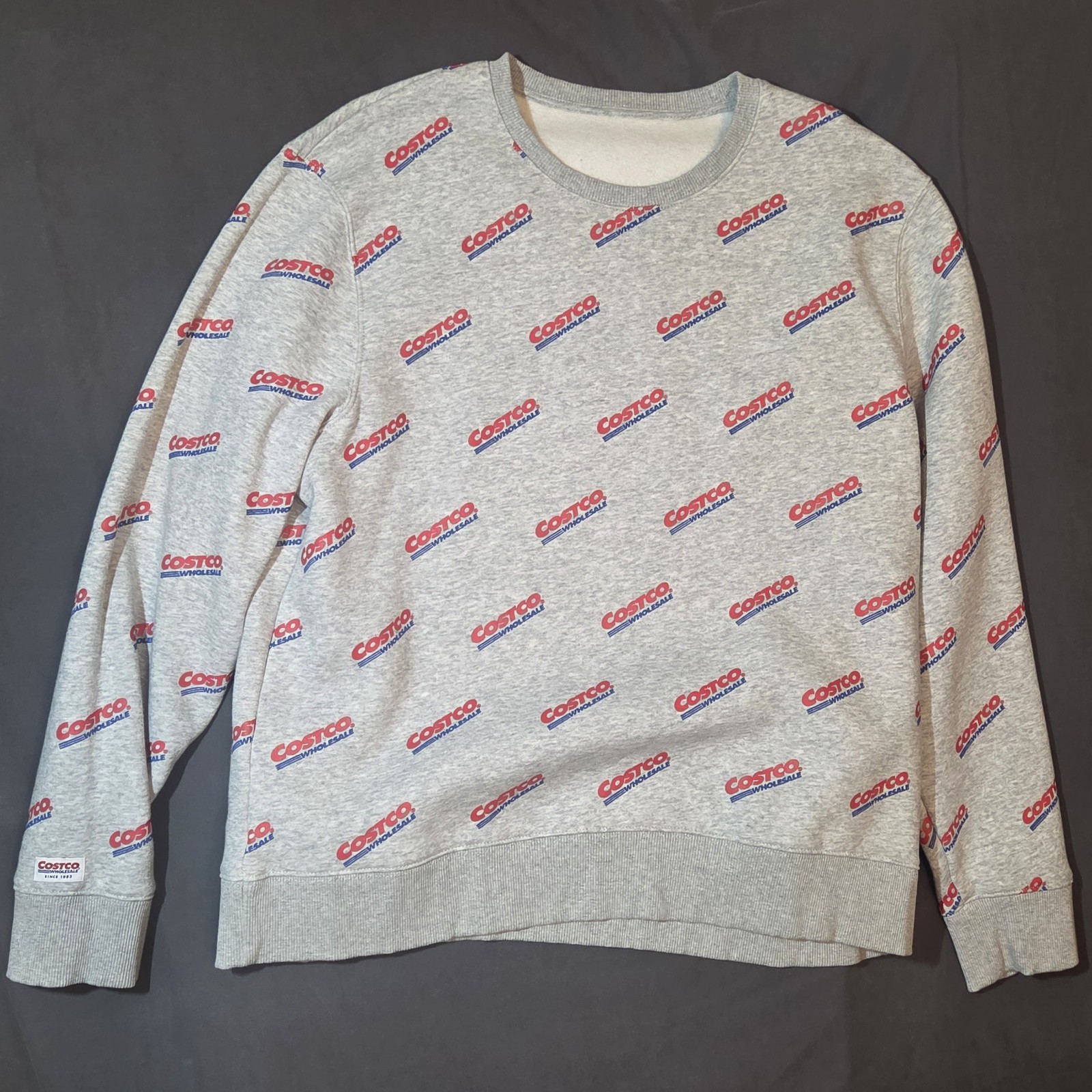 Costco Wholesale Kirkland Signature All Over Logo Crewneck Sweatshirt Gray