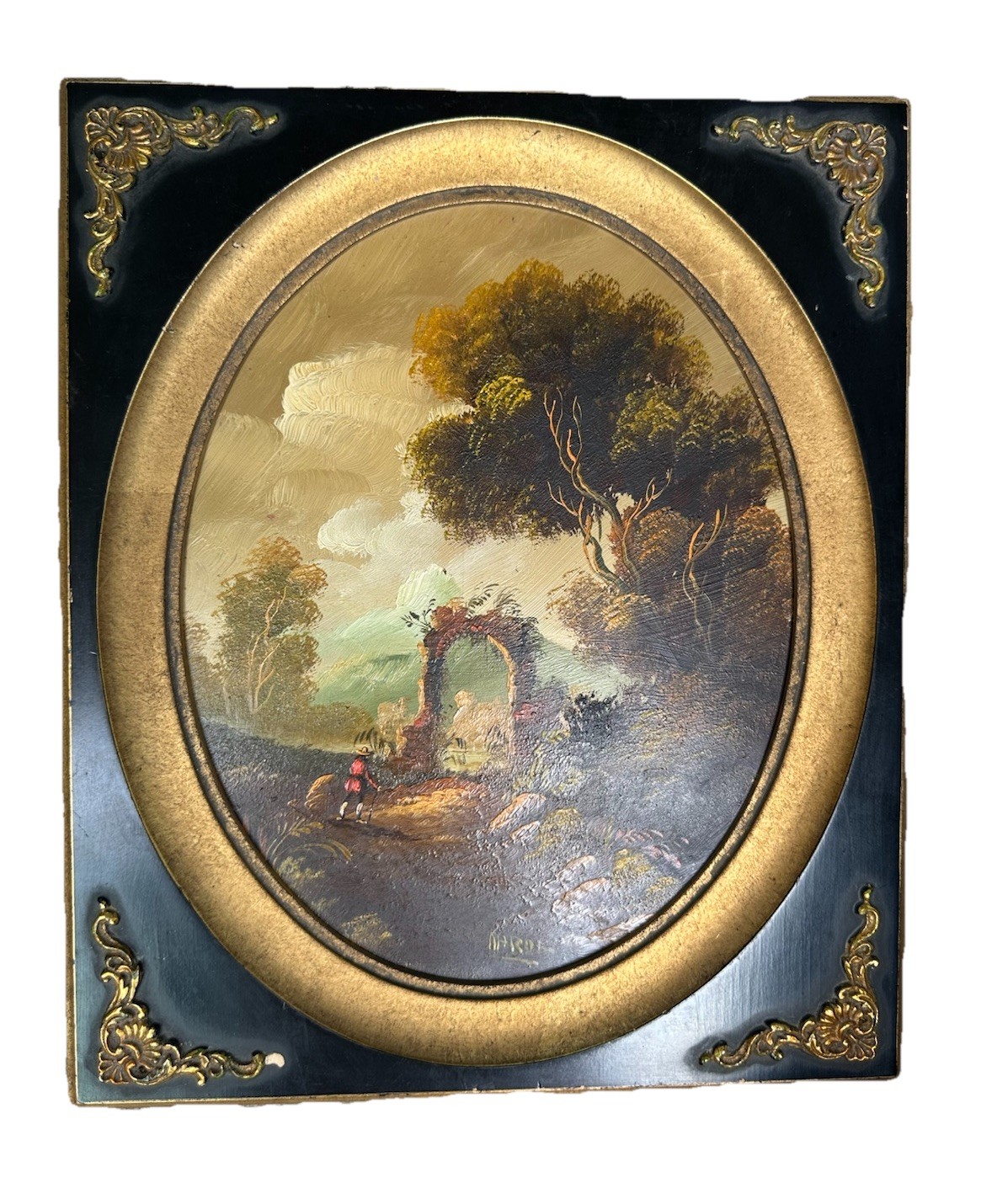 Karol Antique Oil On Canvas Painting Oval Gilt Wood Frame Victorian Small Karol Antique Oil On Canvas Painting Oval Gilt Wood Frame Victorian Small