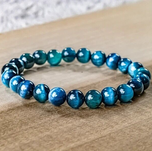 Natural 8MM Blue Tiger\'s Eye Bead Healing Reiki Balance Men Women Bracelet Gifts