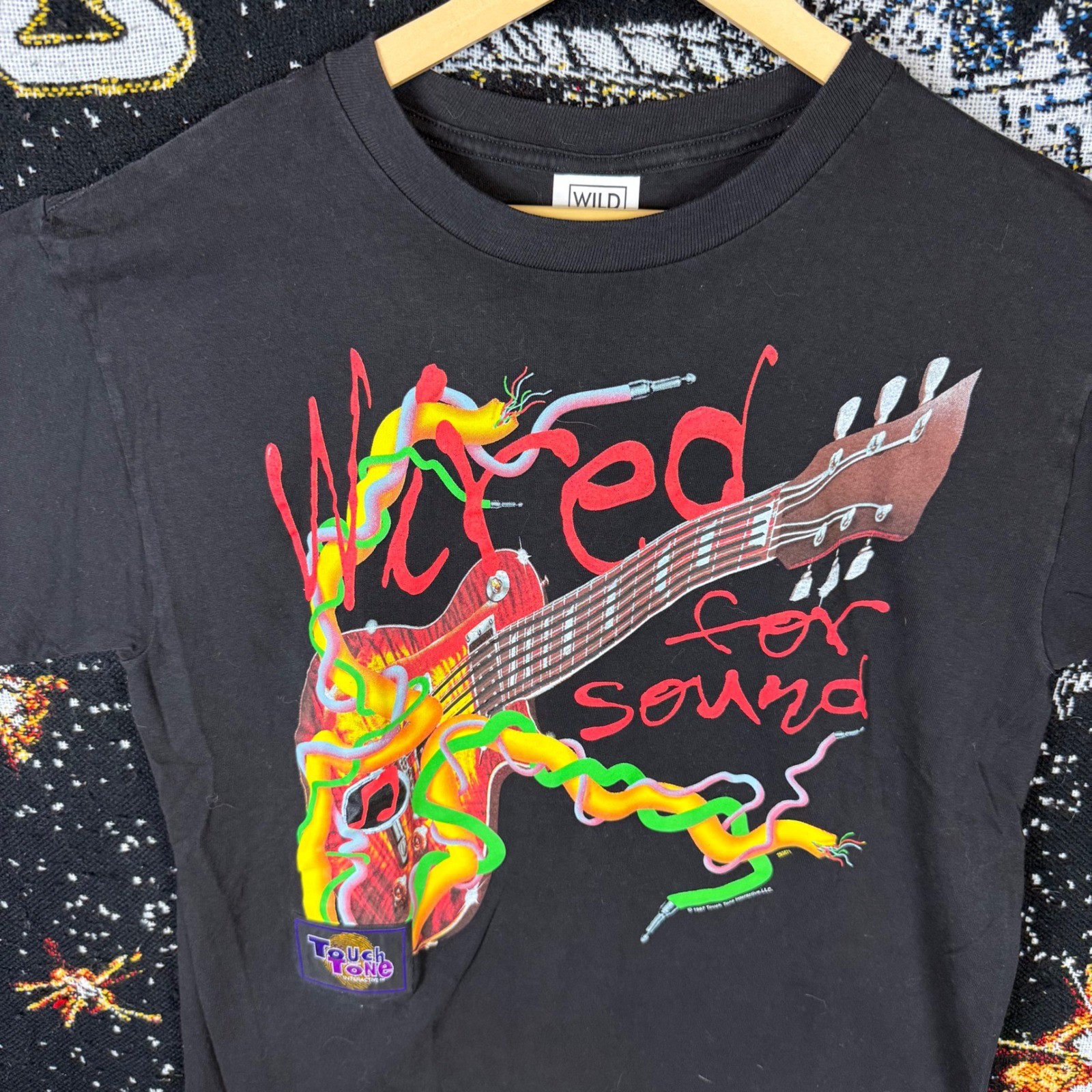 Vintage 1997 Wired for Sound Wild Oats T-Shirt Touch Tone Interactive Black L
