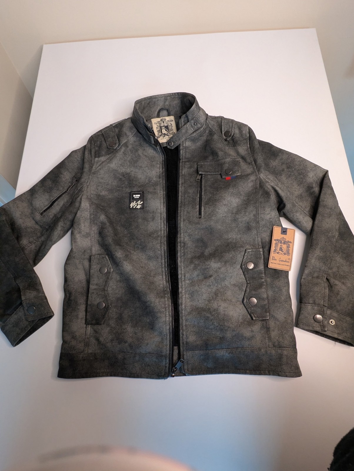 bleu grandeur leather jacket Gray Biker